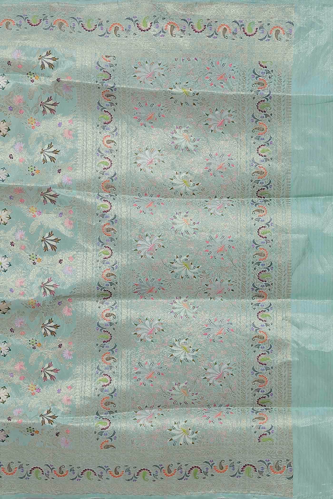 Mint Green Banarasi Tissue Silk Saree - Image 5