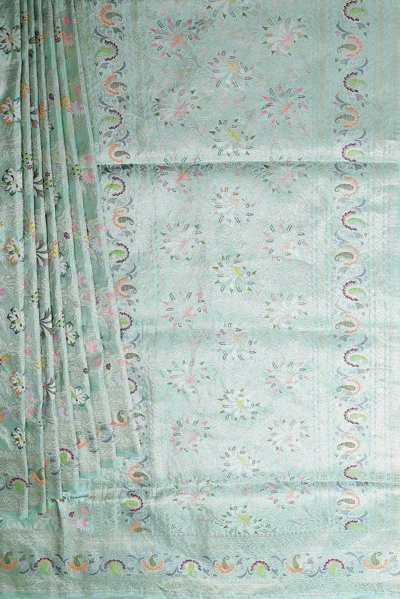 Mint Green Banarasi Tissue Silk Saree - Image 6