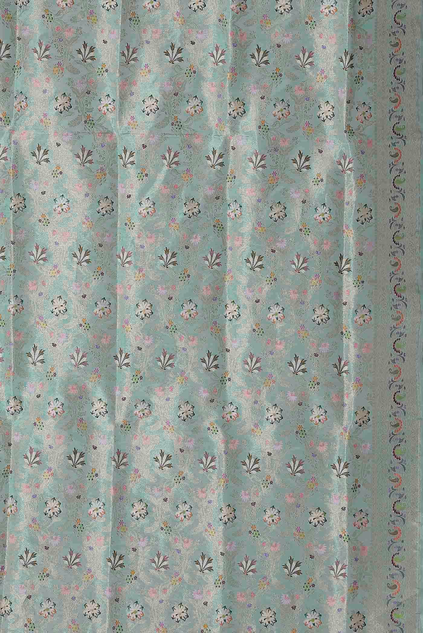 Mint Green Banarasi Tissue Silk Saree - Image 7