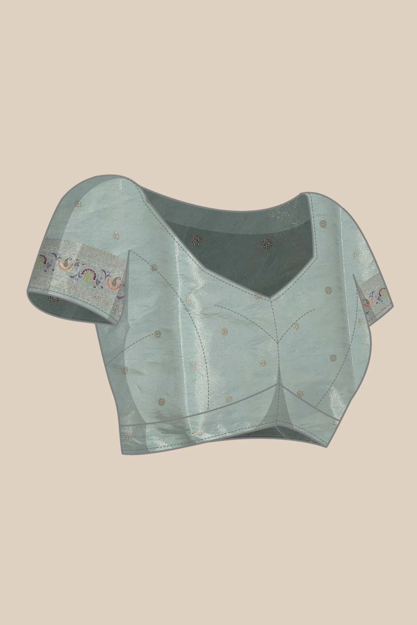 Mint Green Banarasi Tissue Silk Saree - Image 8