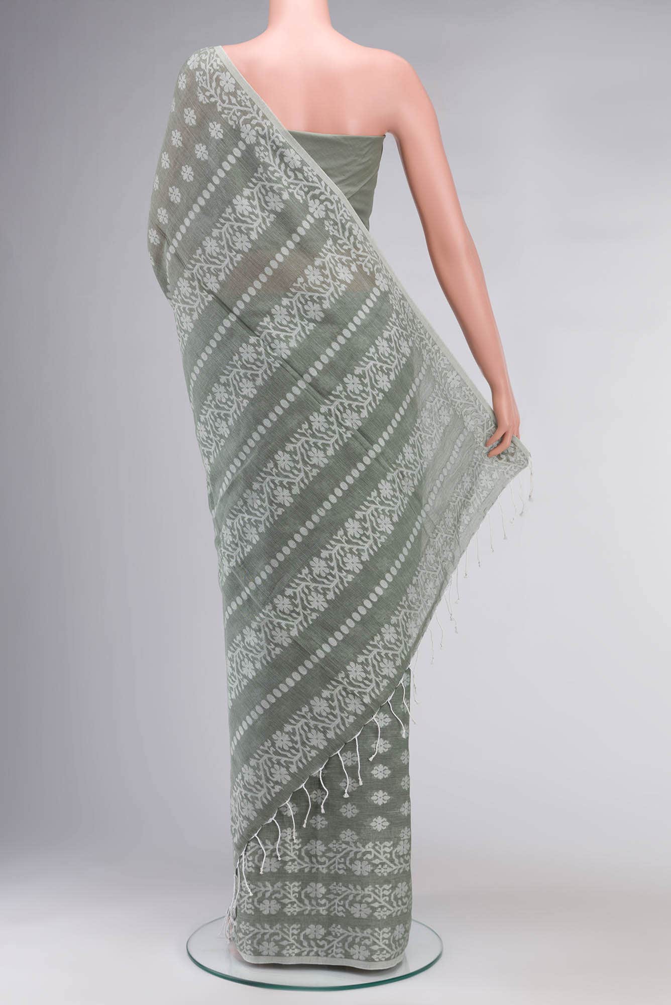 Mrinal-Sage Green Bengal Cotton saree - Image 10