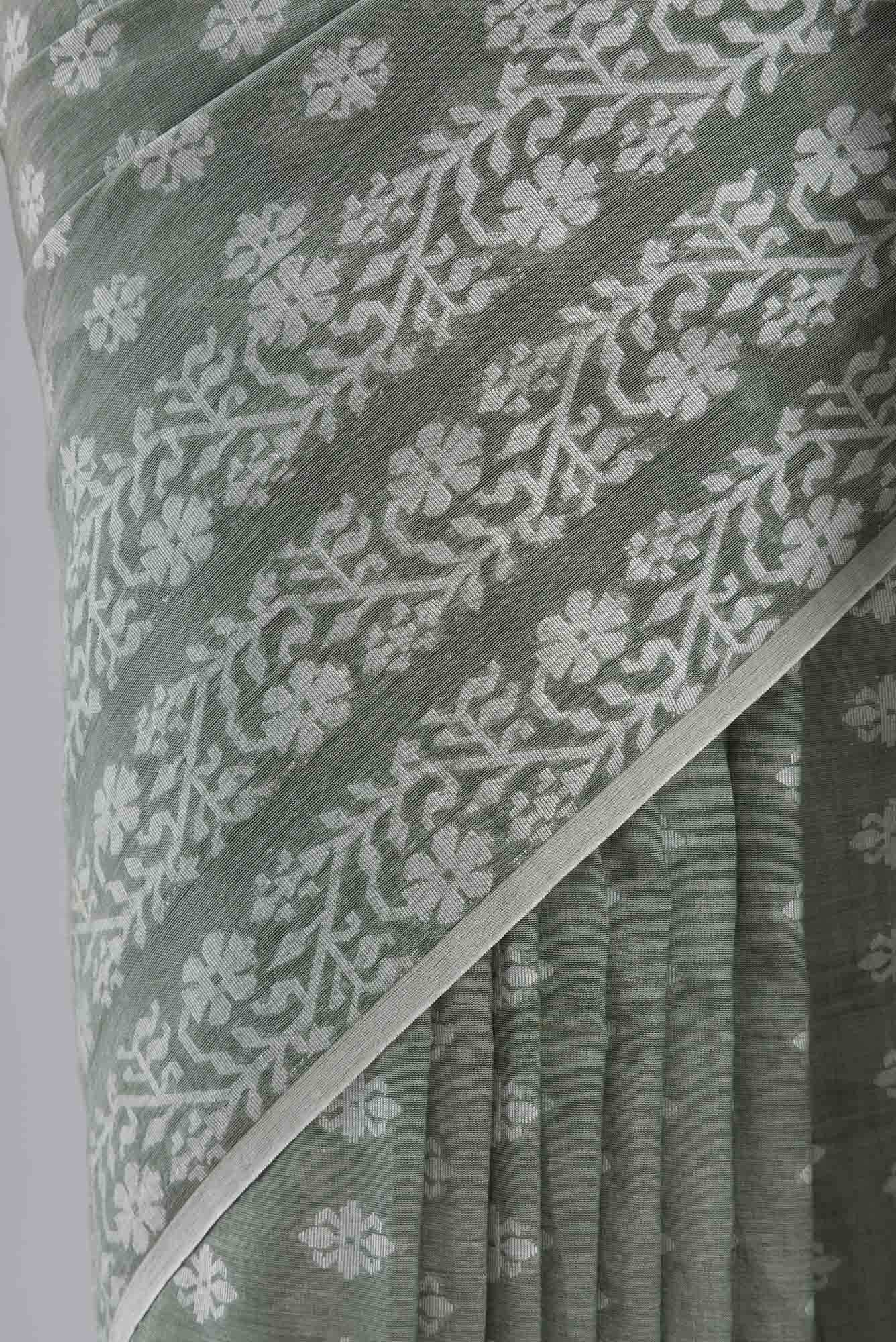 Mrinal-Sage Green Bengal Cotton saree - Image 11