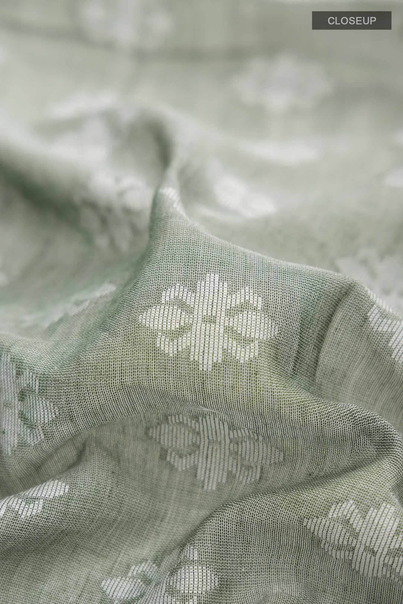 Mrinal-Sage Green Bengal Cotton saree - Image 3