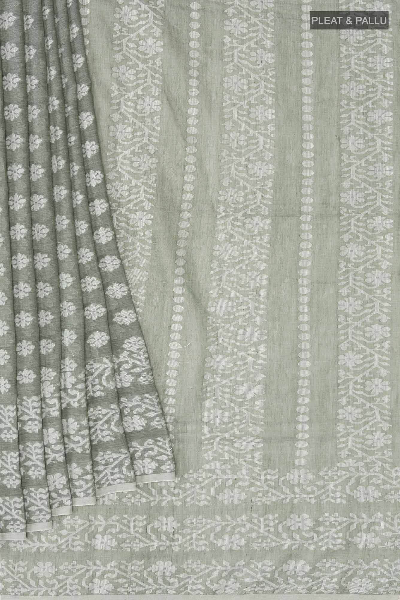 Mrinal-Sage Green Bengal Cotton saree - Image 6