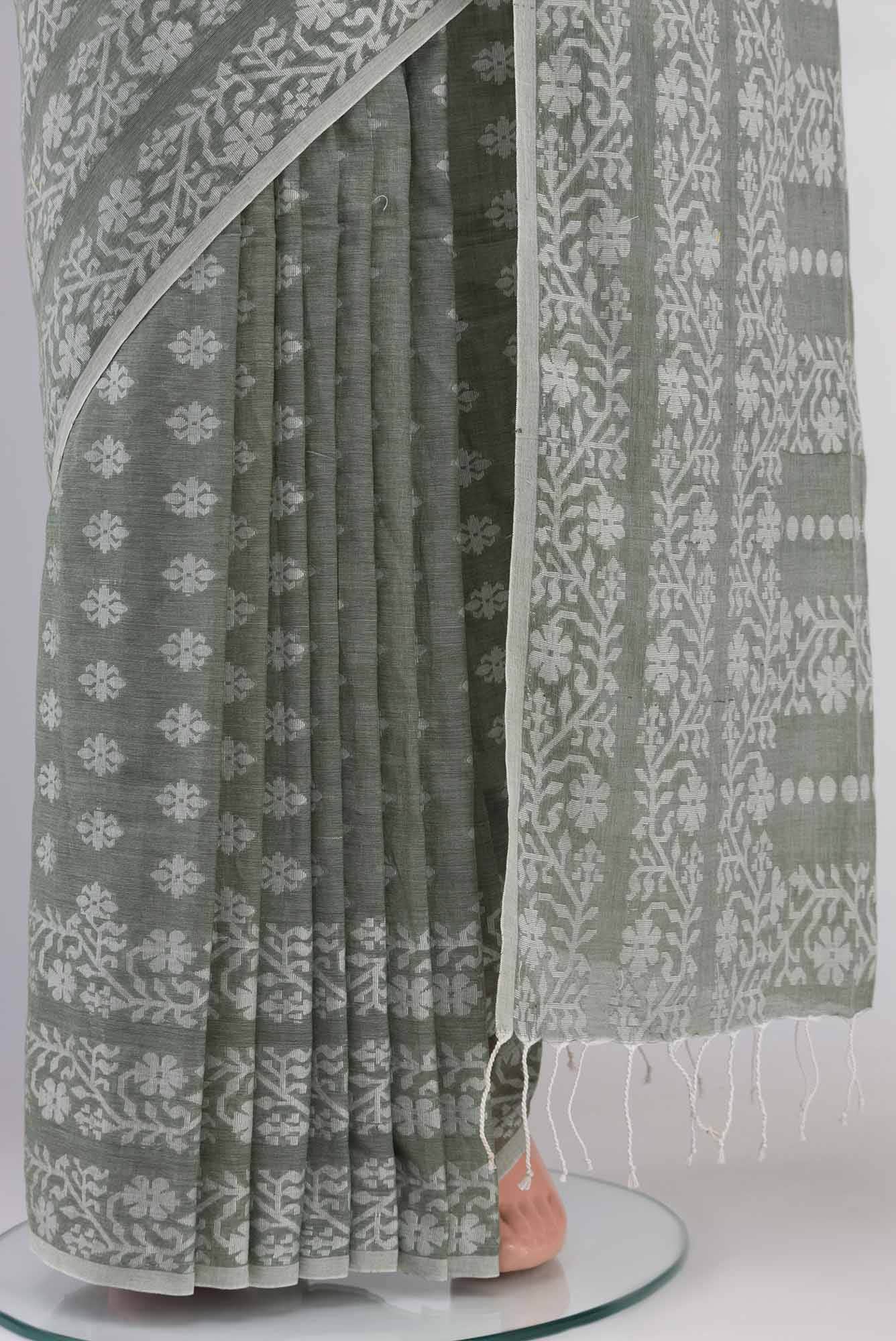 Mrinal-Sage Green Bengal Cotton saree - Image 9
