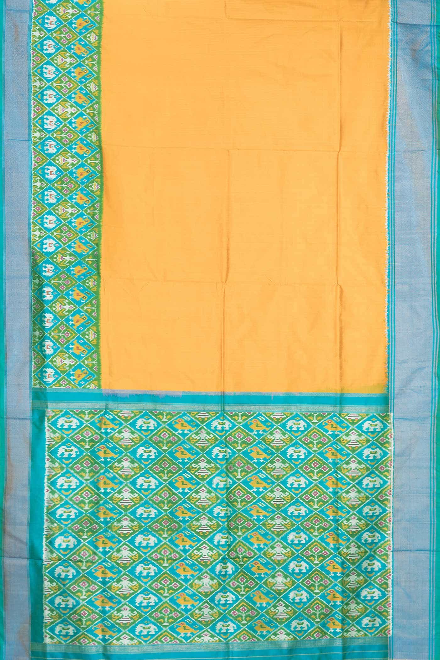 Mustard Dual Tone Double Ikat Saree - Image 4