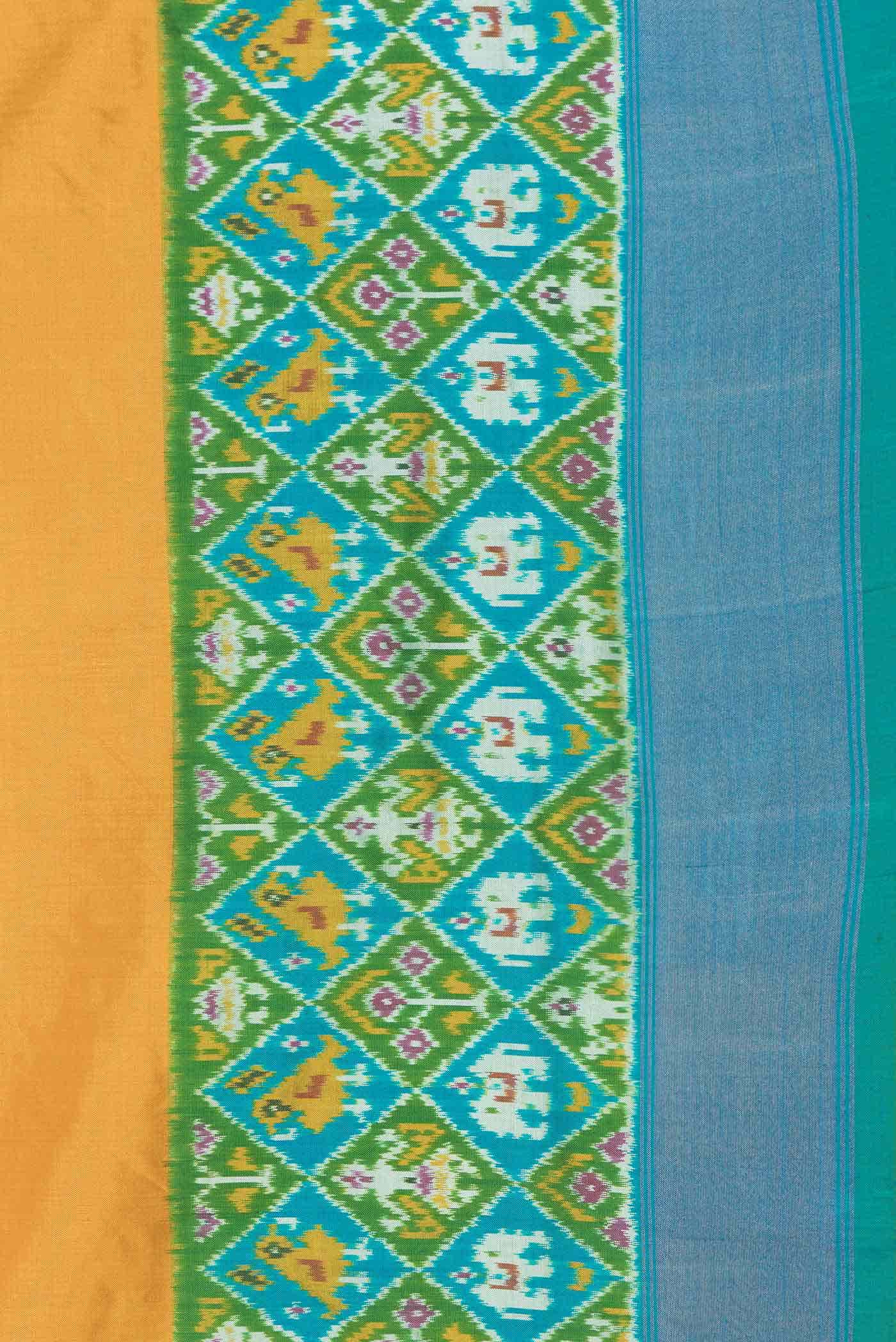 Mustard Dual Tone Double Ikat Saree - Image 5