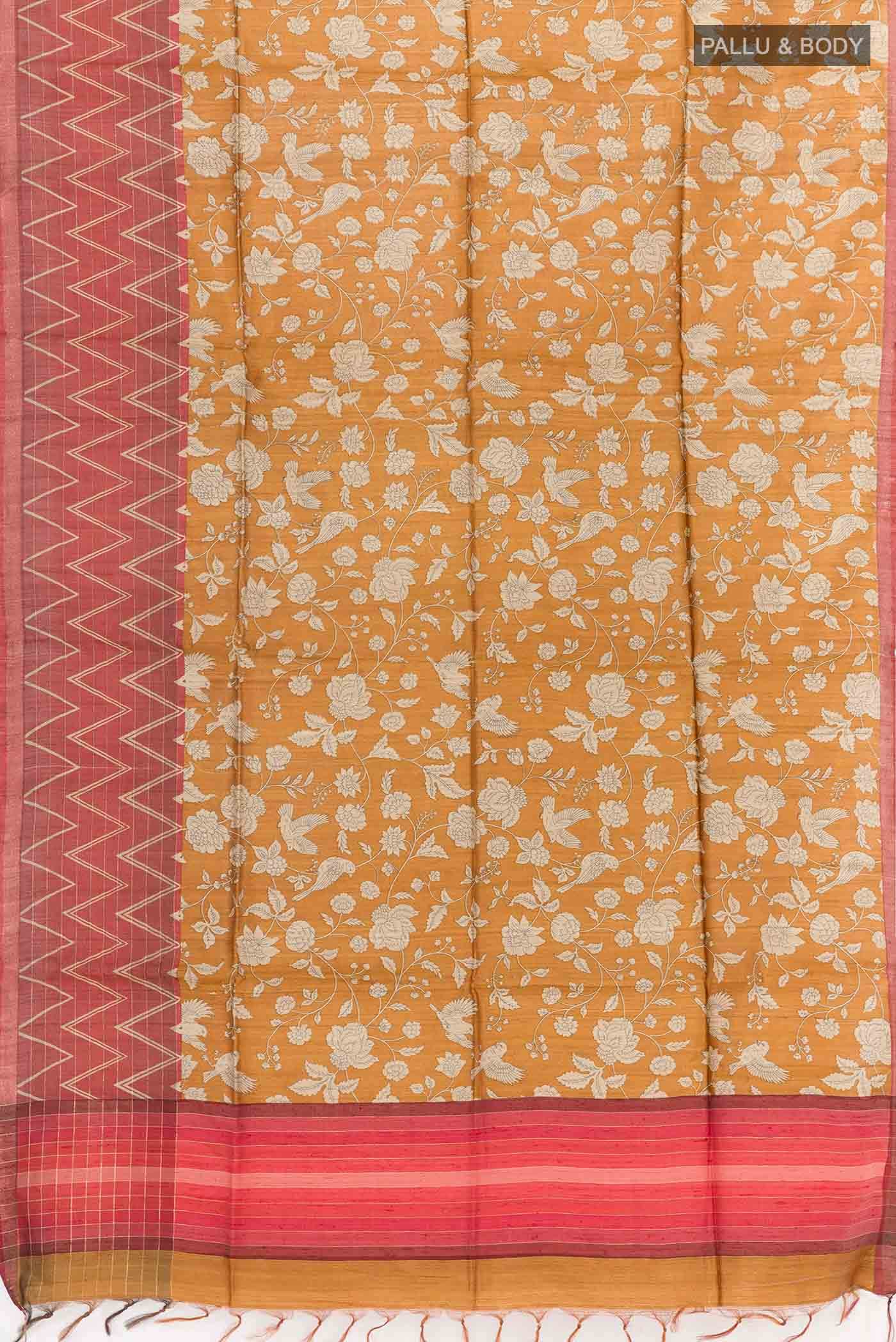 Mustard Tussar Saree - Image 3