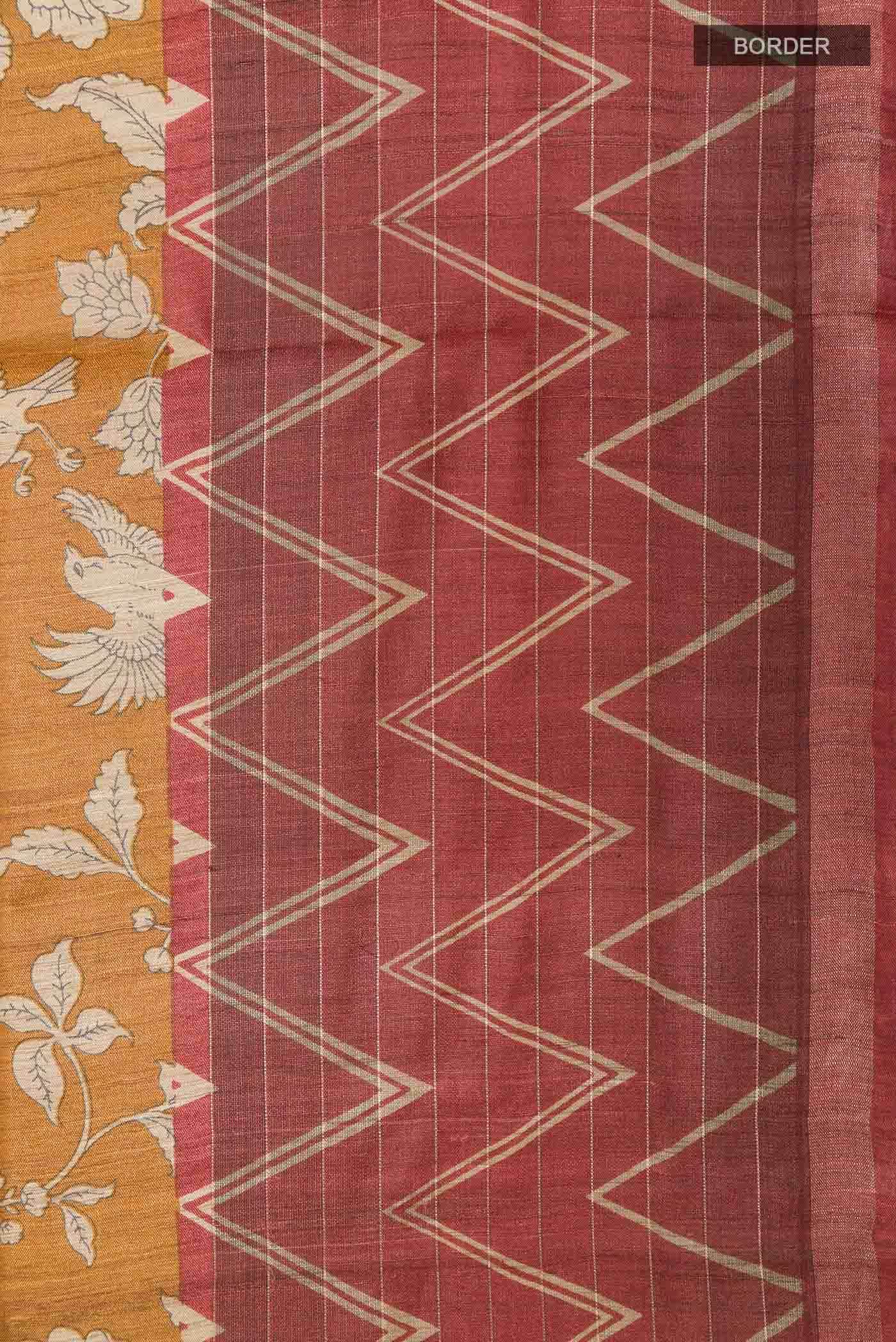 Mustard Tussar Saree - Image 4