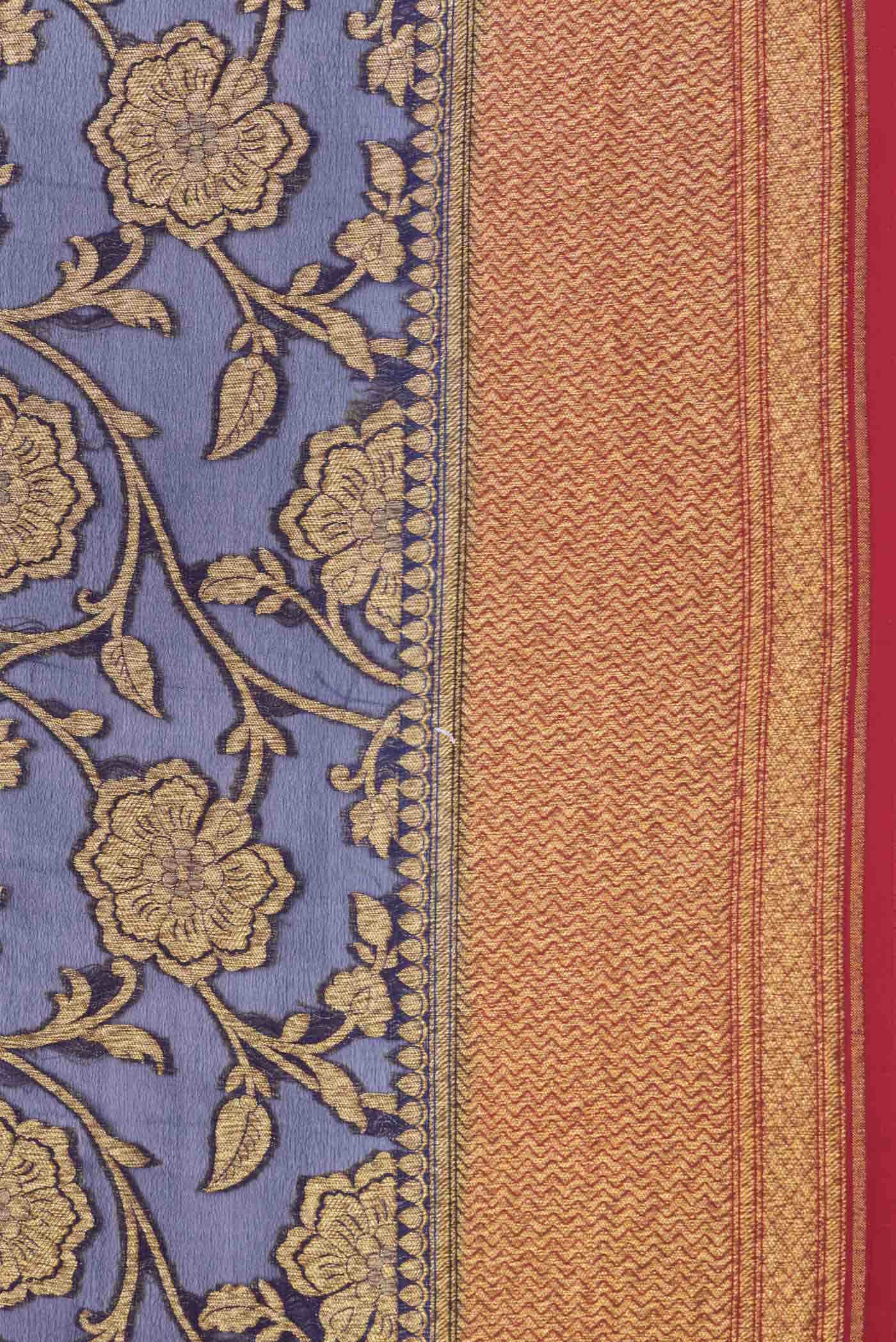 Navy Blue Dual Tone Banarasi Georgette Saree - Image 3