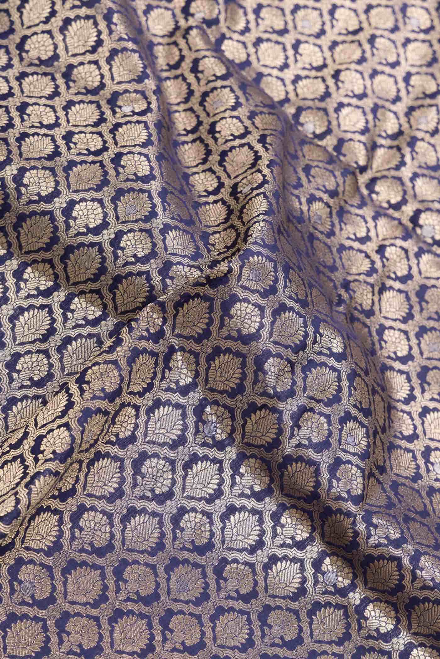 Navy Blue Dual Tone Banarasi Silk Saree - Image 3