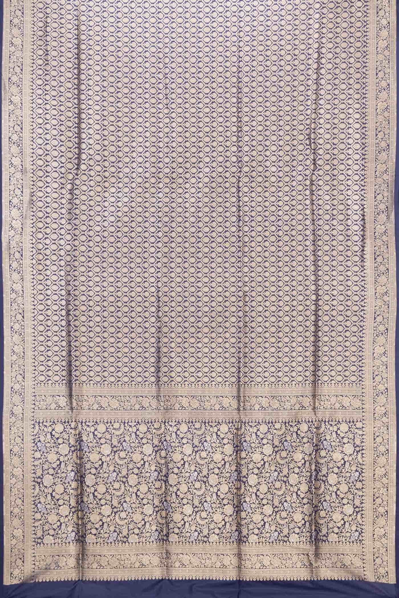 Navy Blue Dual Tone Banarasi Silk Saree - Image 4