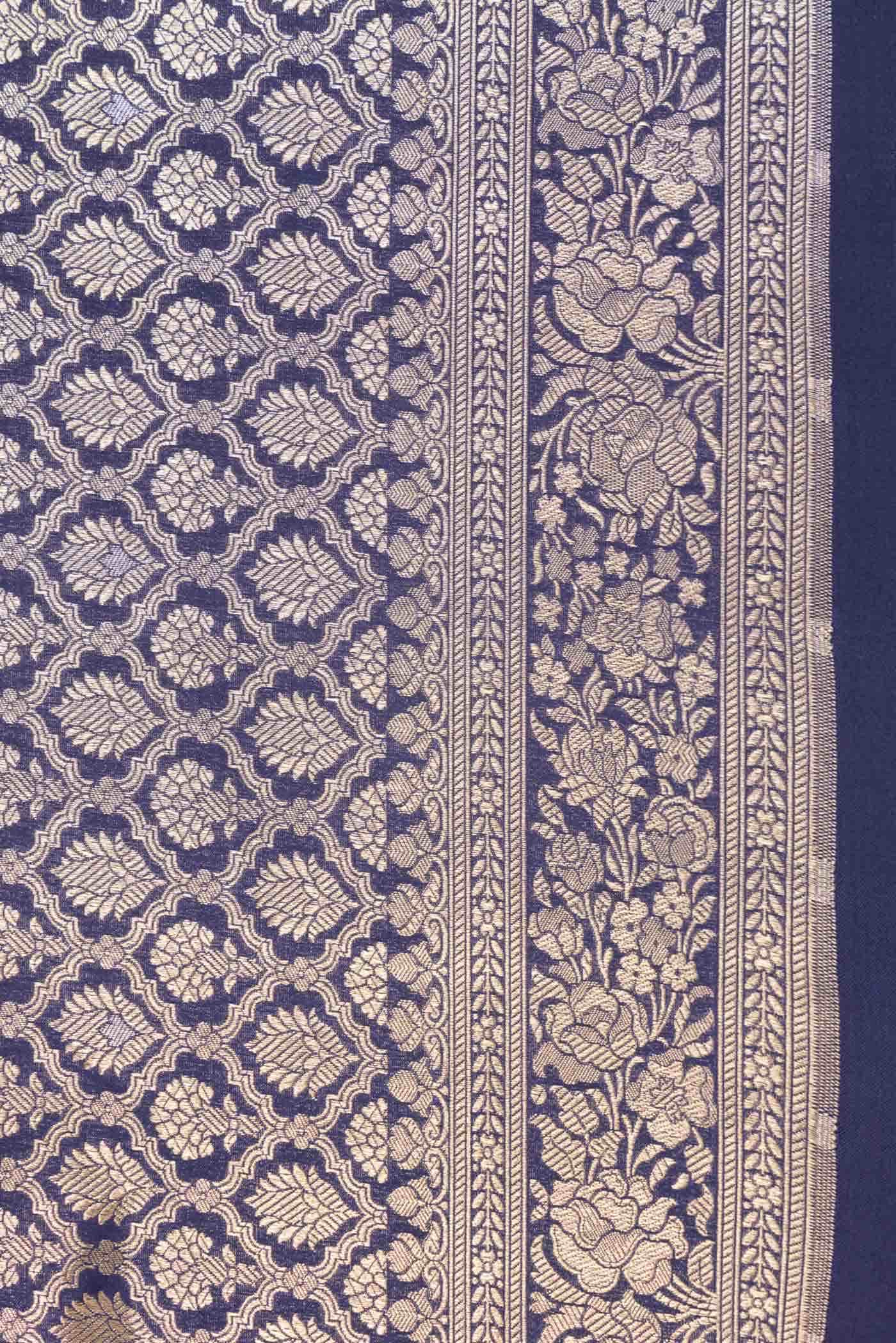 Navy Blue Dual Tone Banarasi Silk Saree - Image 5