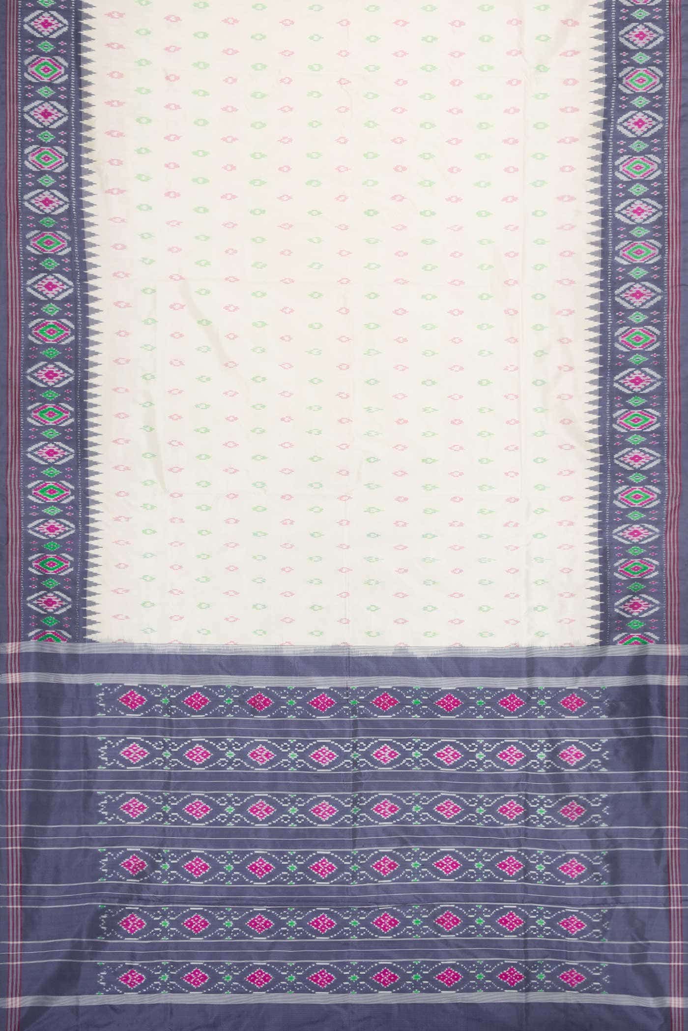 Off White Dual Tone Double Ikat Saree - Image 4