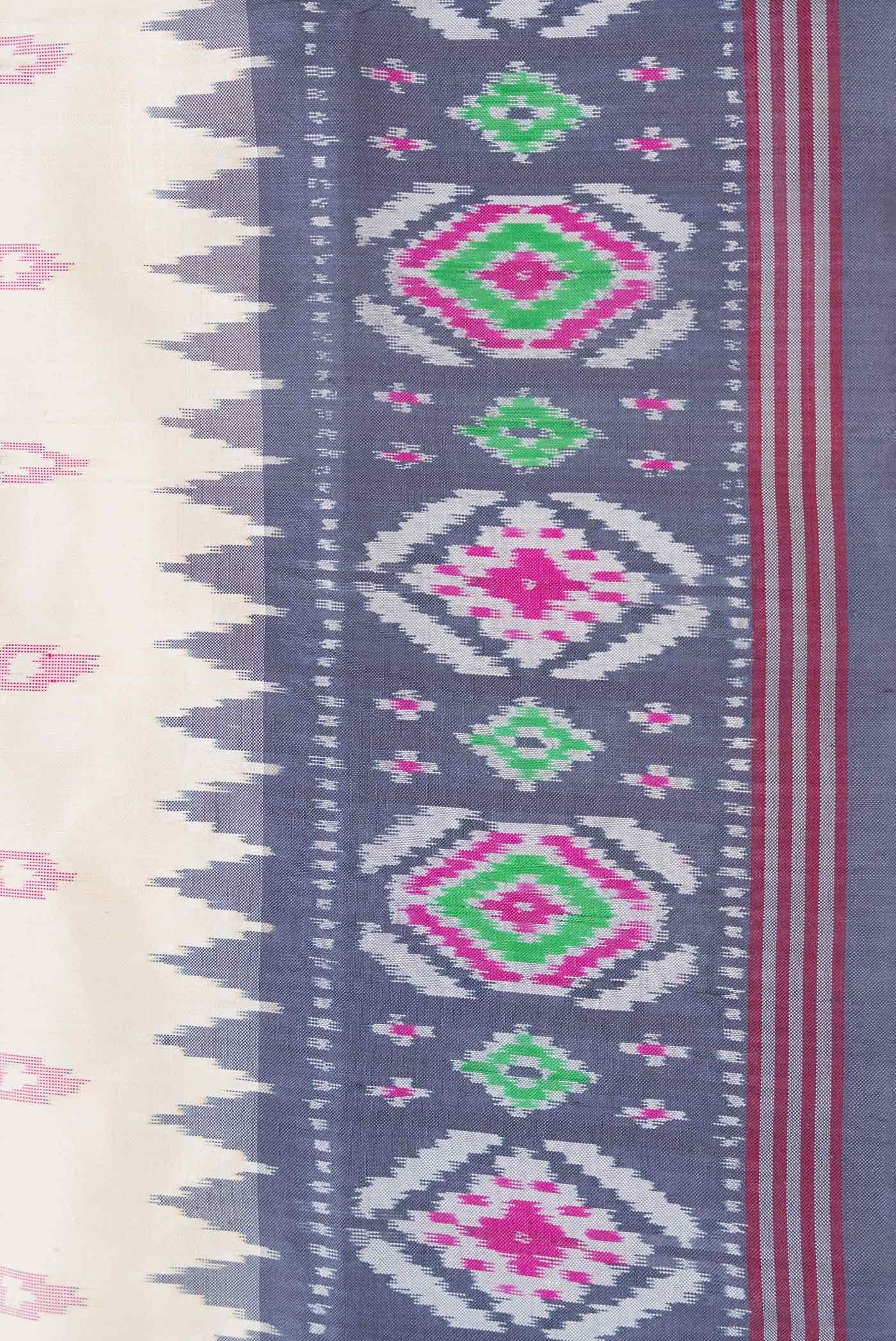 Off White Dual Tone Double Ikat Saree - Image 5