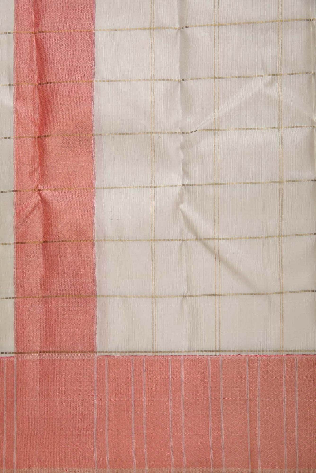 Off White Silk Dhoti With Angavastram (8X4) Muzham - Image 3