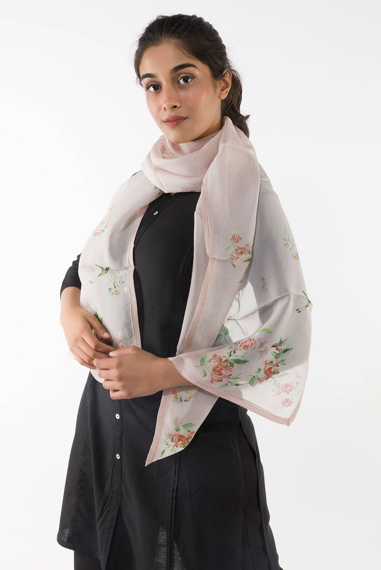 Humming Hovers Off White Stole from Birds of Paradise, Scarves & Stoles Collection - Image 3