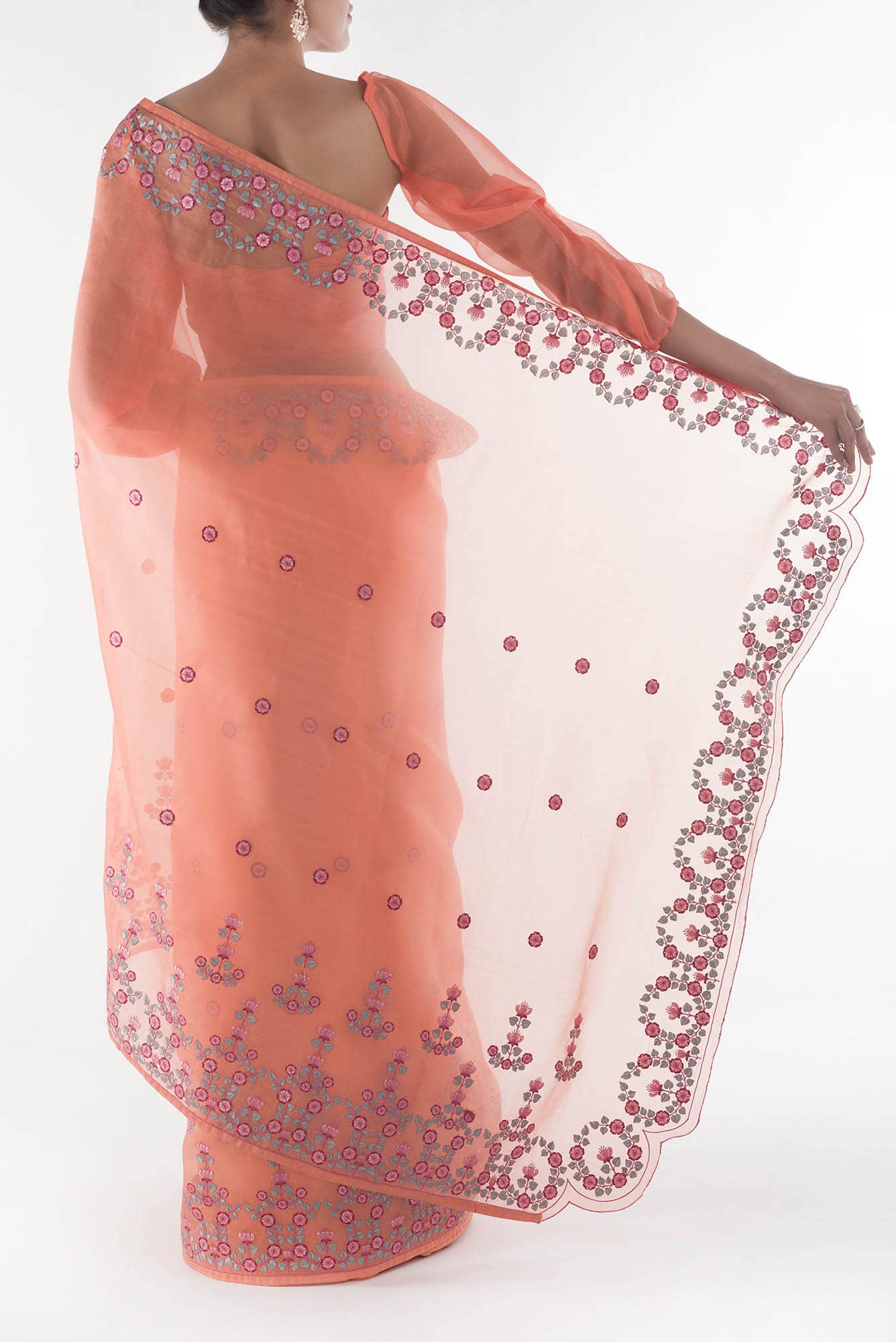 Ethereal Love Orange floral design saree from Embroidered Romance Collection by Nalli - Image 5