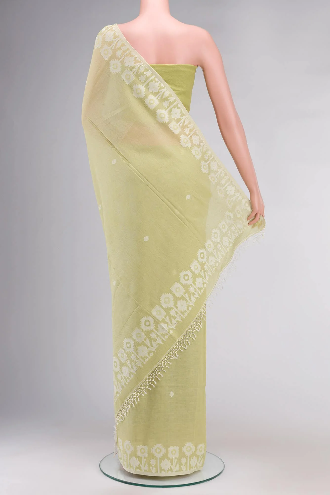 Paromita-Lemon Grass Green Bengal Cotton saree - Image 10