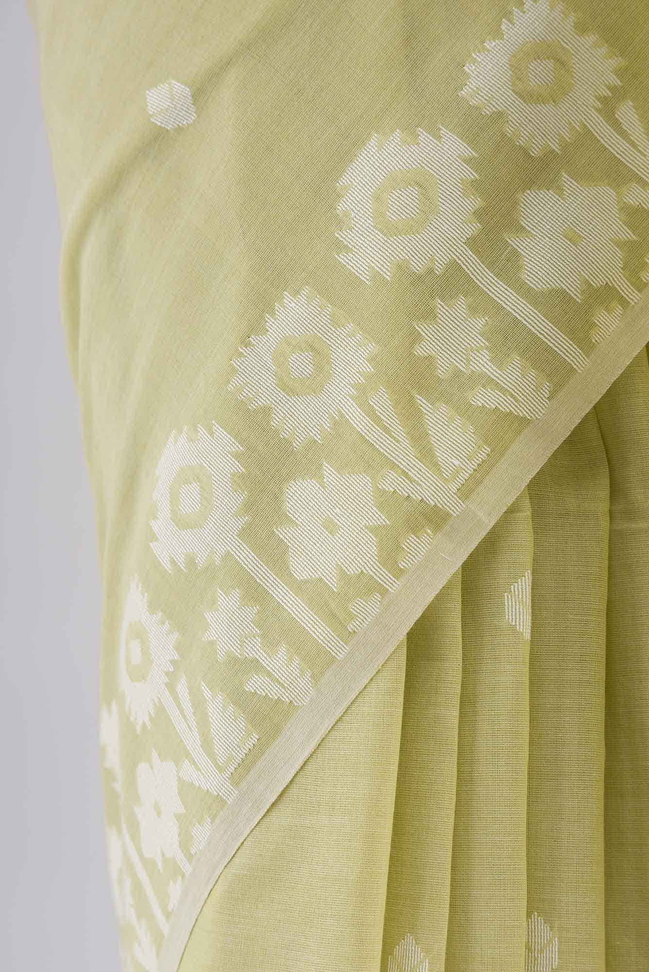 Paromita-Lemon Grass Green Bengal Cotton saree - Image 11