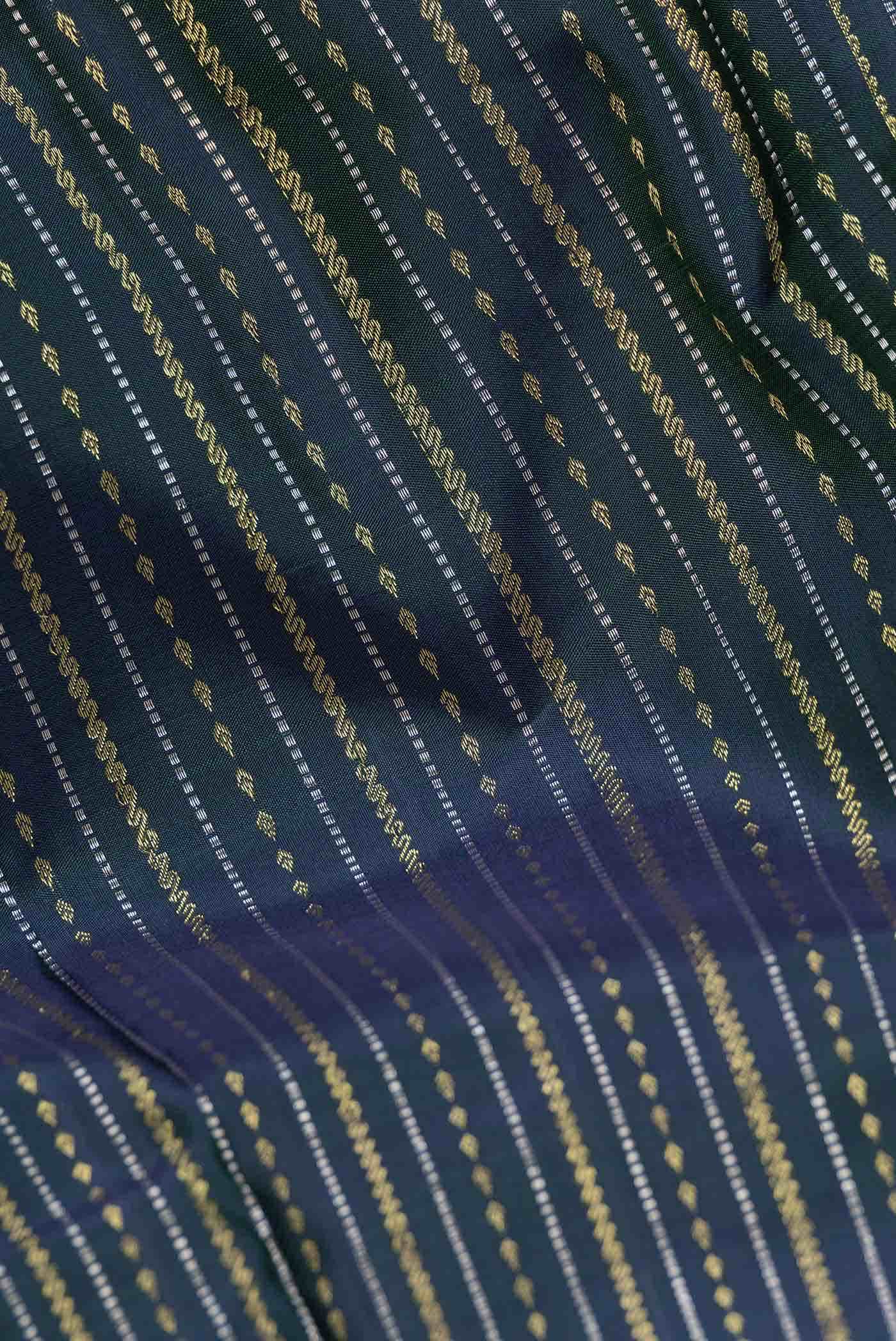 Peacock Blue Dual Tone Kanjivaram Silk Saree - Image 3
