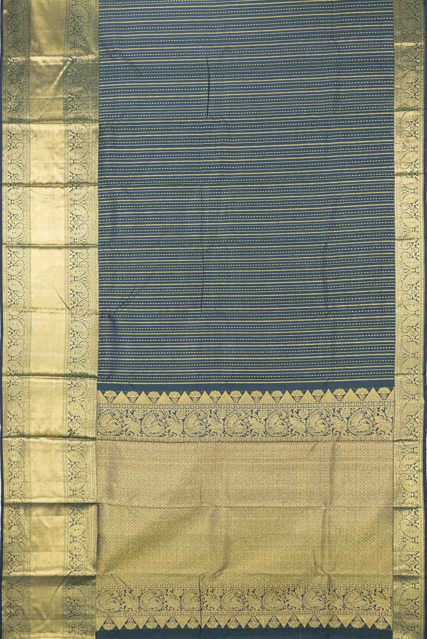 Peacock Blue Dual Tone Kanjivaram Silk Saree - Image 4