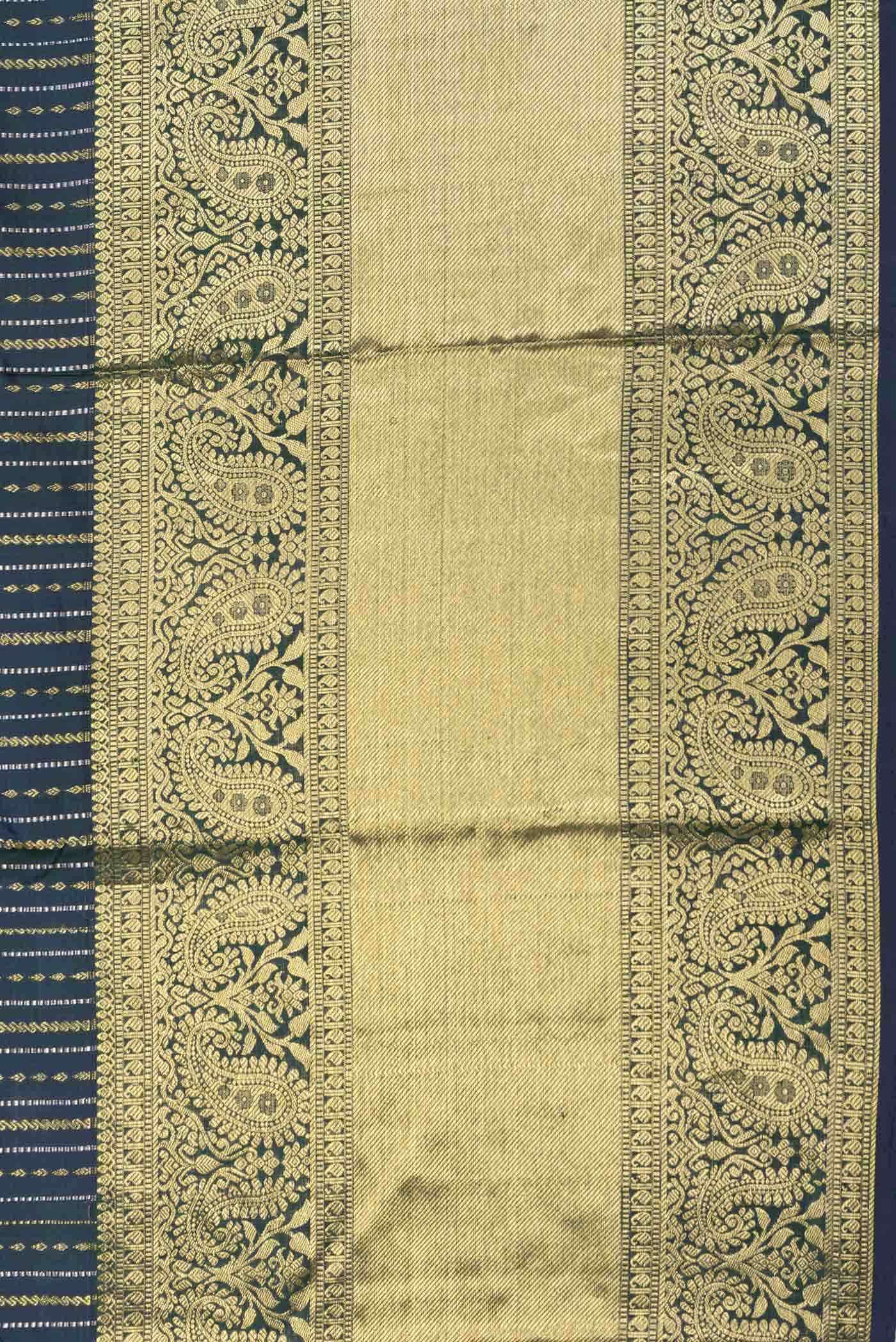 Peacock Blue Dual Tone Kanjivaram Silk Saree - Image 5