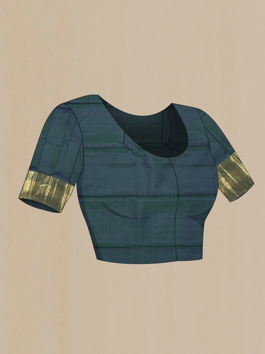 Peacock Blue Dual Tone Kanjivaram Silk Saree - Image 6