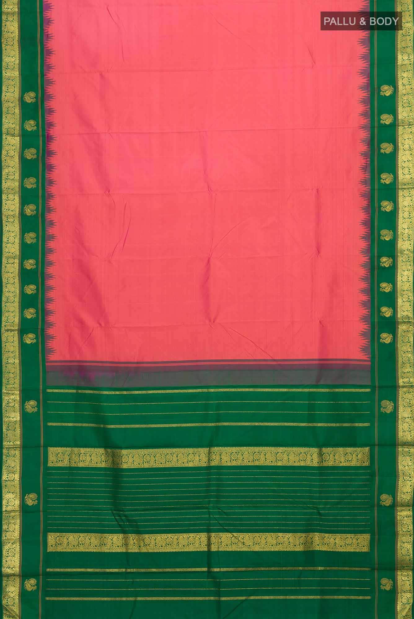 Pure Silk Pure Zari Pink with Orange Dual Tone Kanchipuram Saree - Image 4