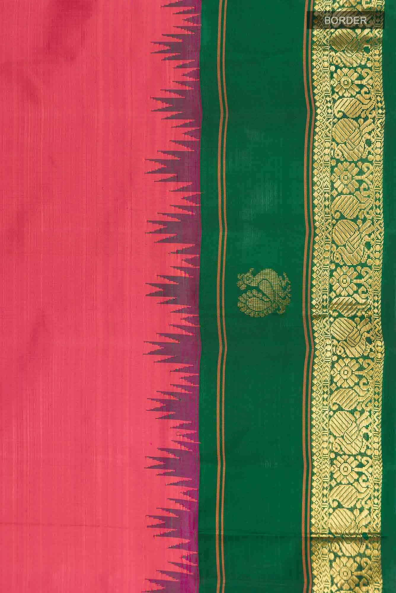 Pure Silk Pure Zari Pink with Orange Dual Tone Kanchipuram Saree - Image 5