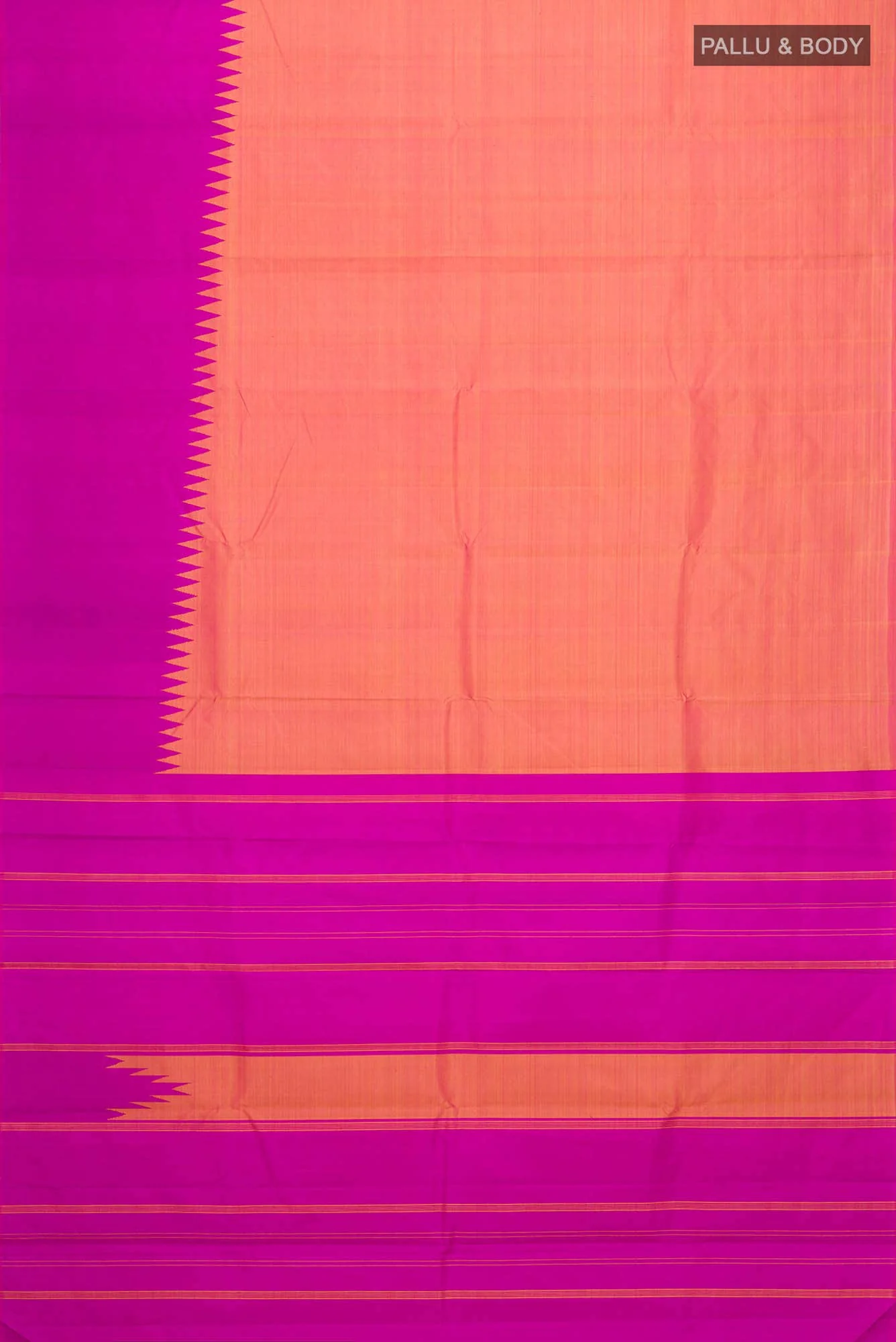 Pink with Yellow Dual Tone Kanchipuram Silk Saree - Image 4