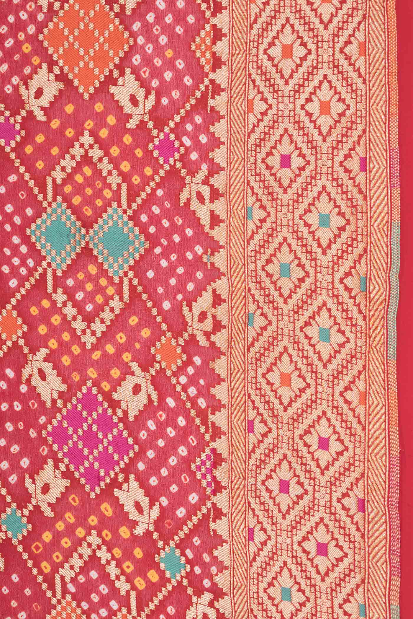 Red Dual Tone Banarasi Georgette Saree - Image 3