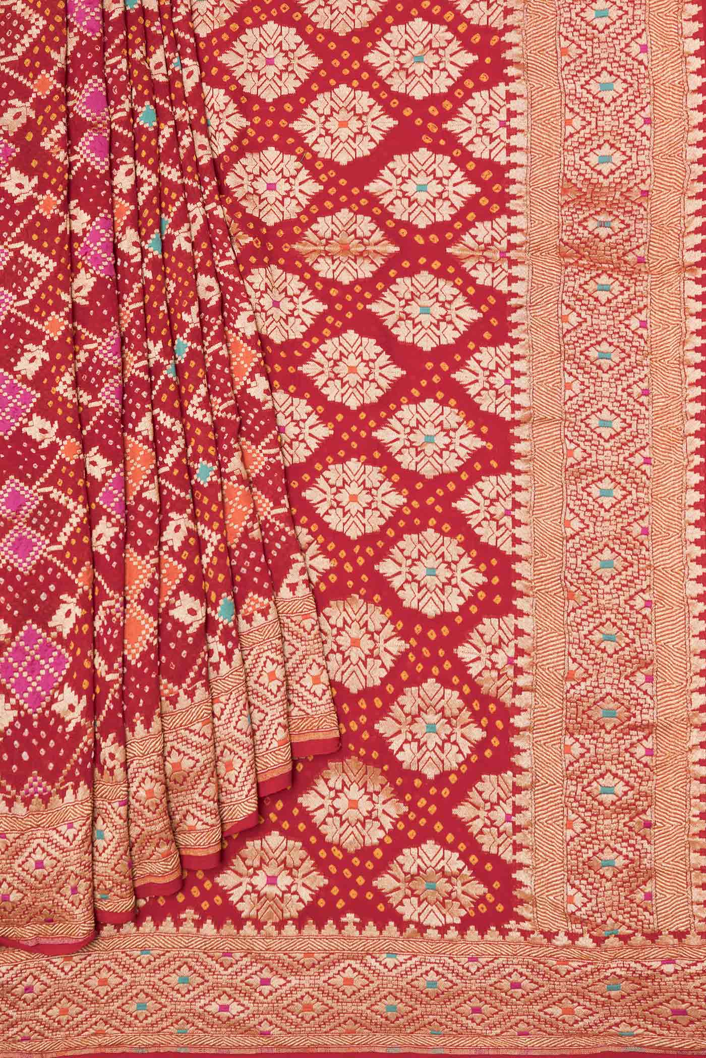 Red Dual Tone Banarasi Georgette Saree - Image 4