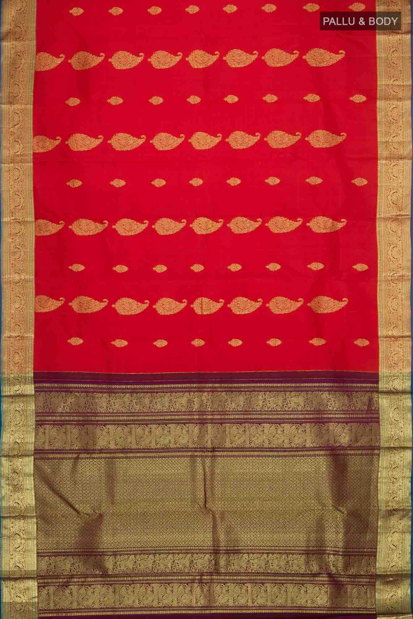 Red Kanchipuram Silk Saree - Image 4