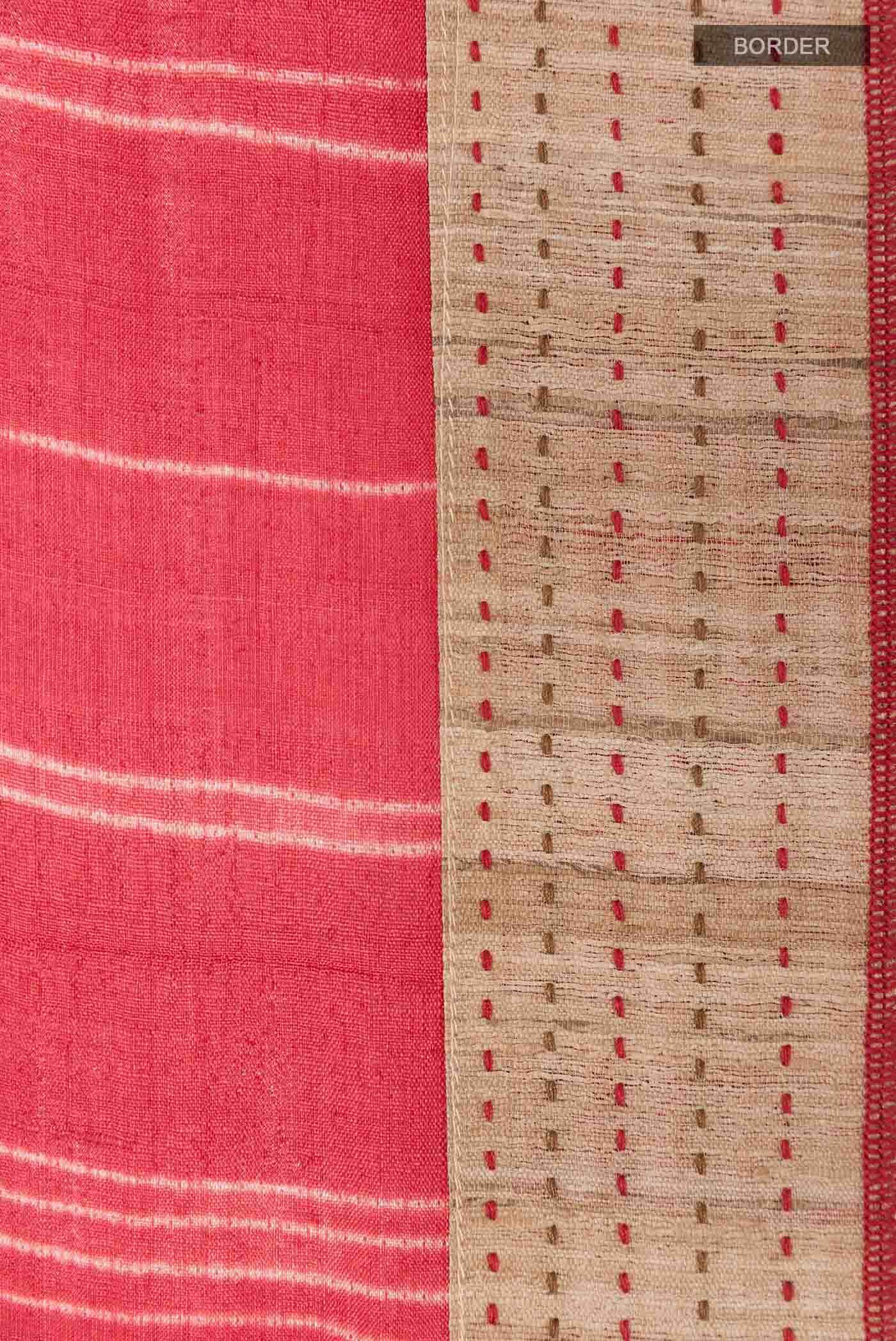 Red Tussar Saree - Image 4