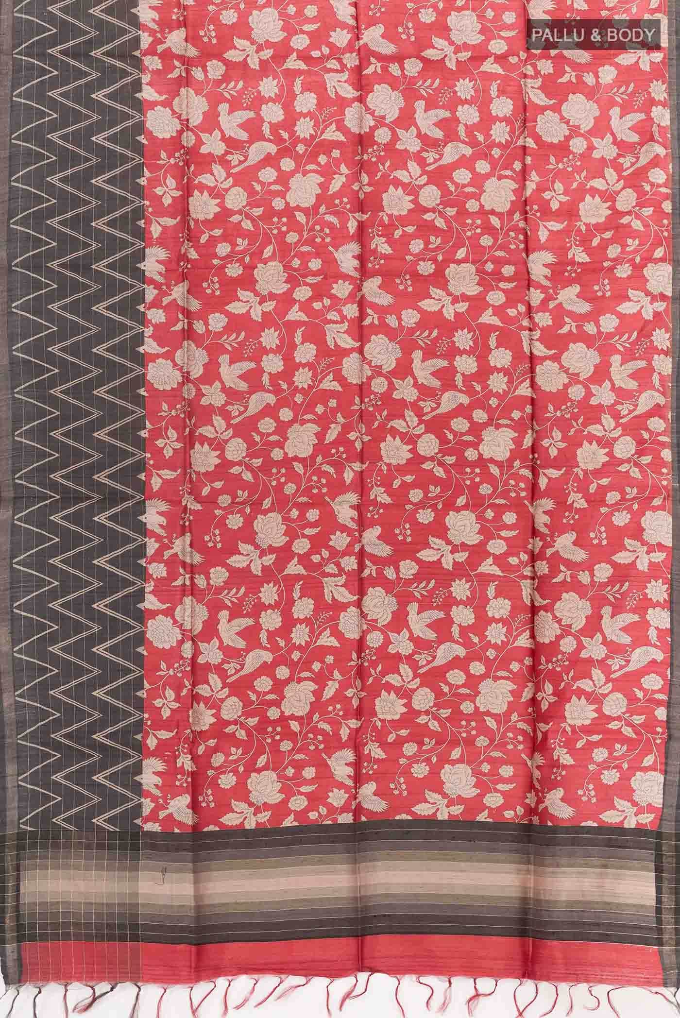 Red Tussar Saree - Image 3