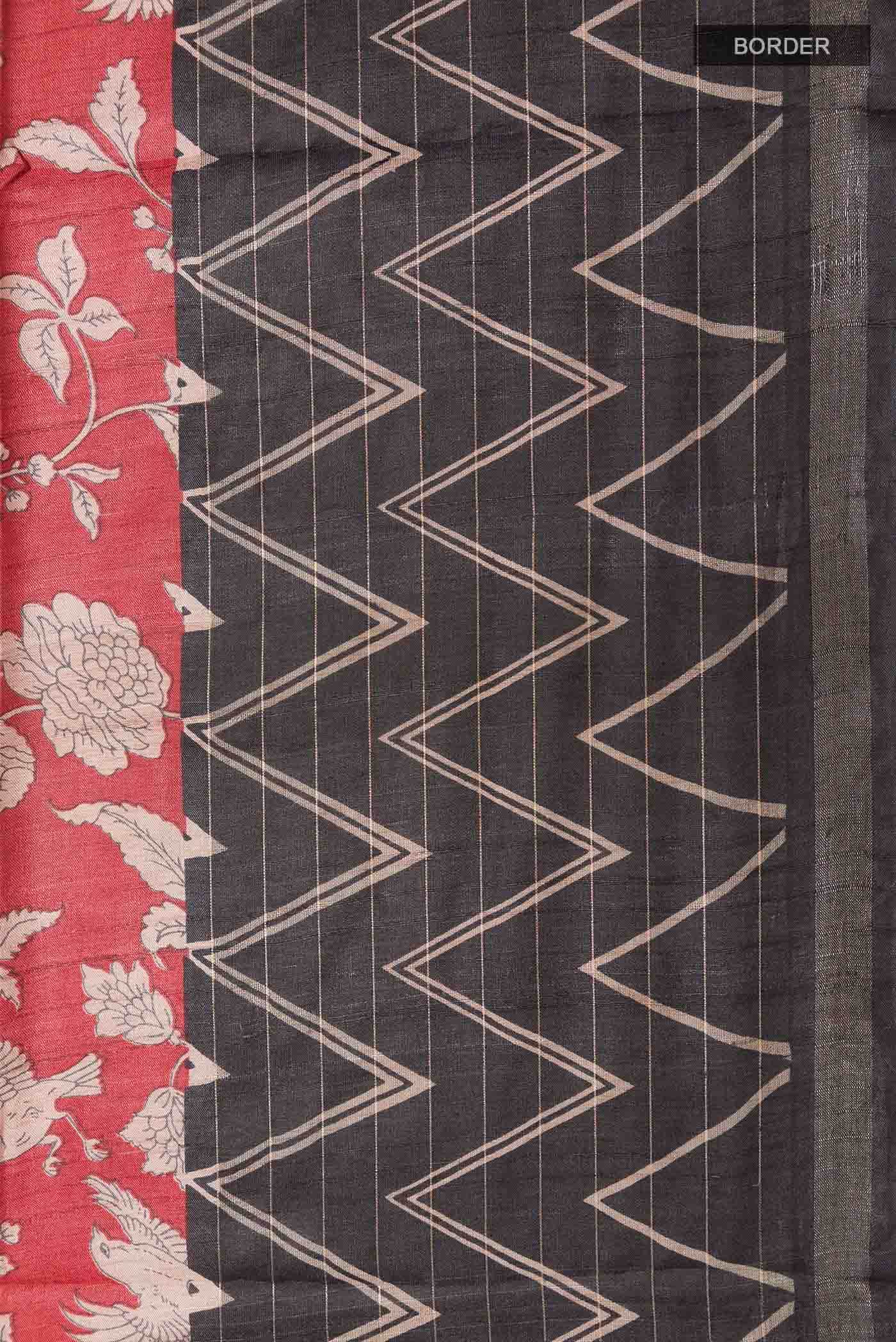 Red Tussar Saree - Image 4