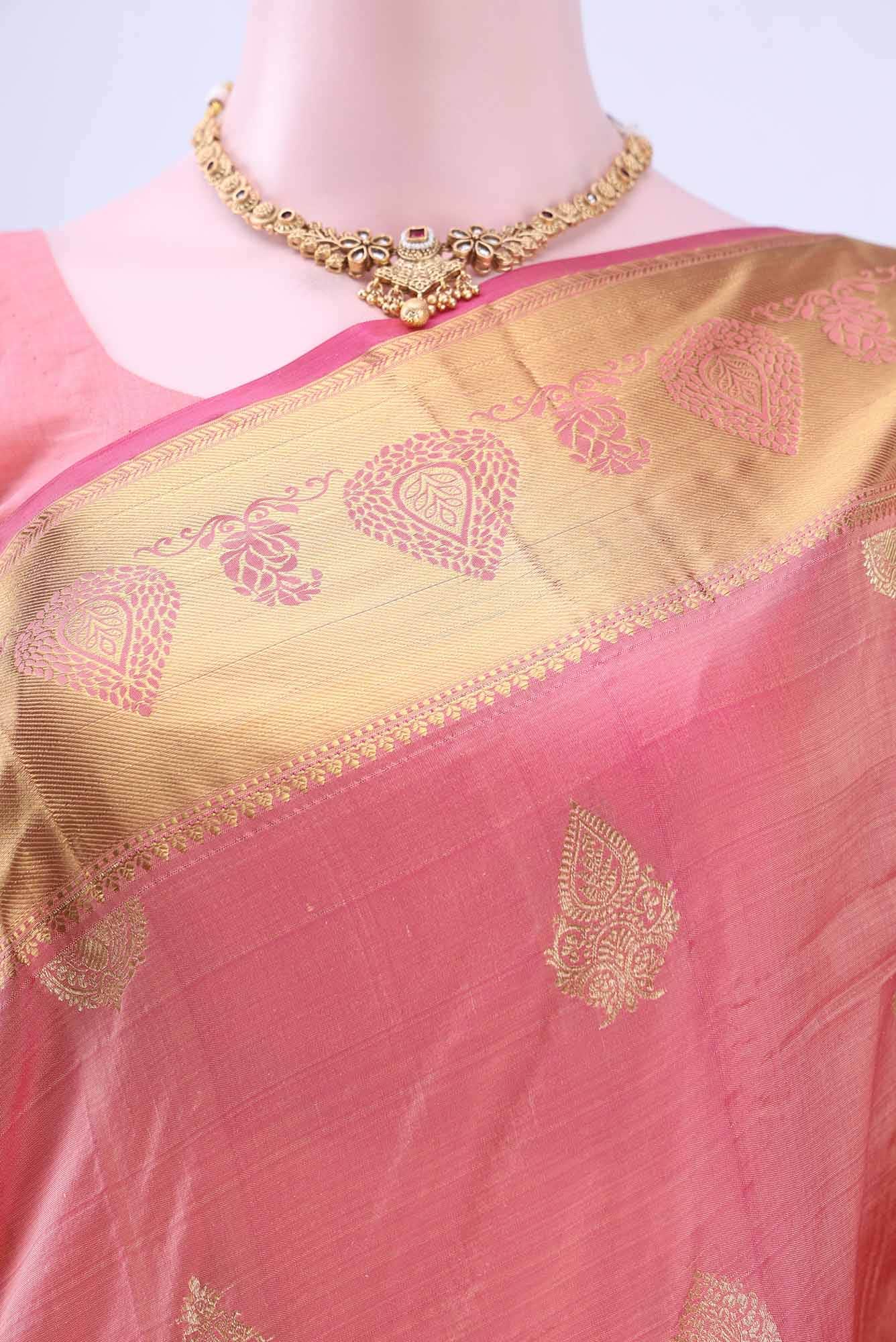 Rose pink Blended Bangalore Silk - kadyal Saree - Image 3
