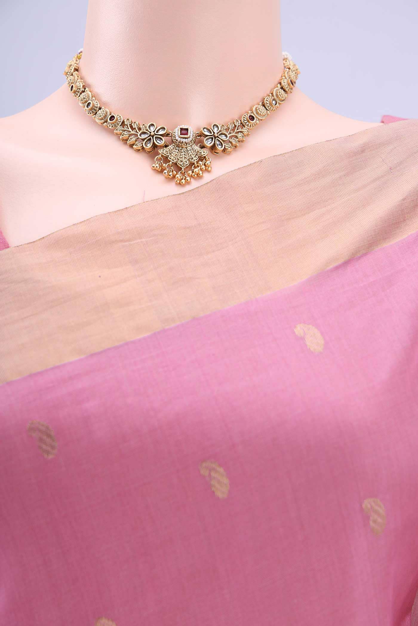 Rose pink Chanderi Silk Cotton Saree - Image 3