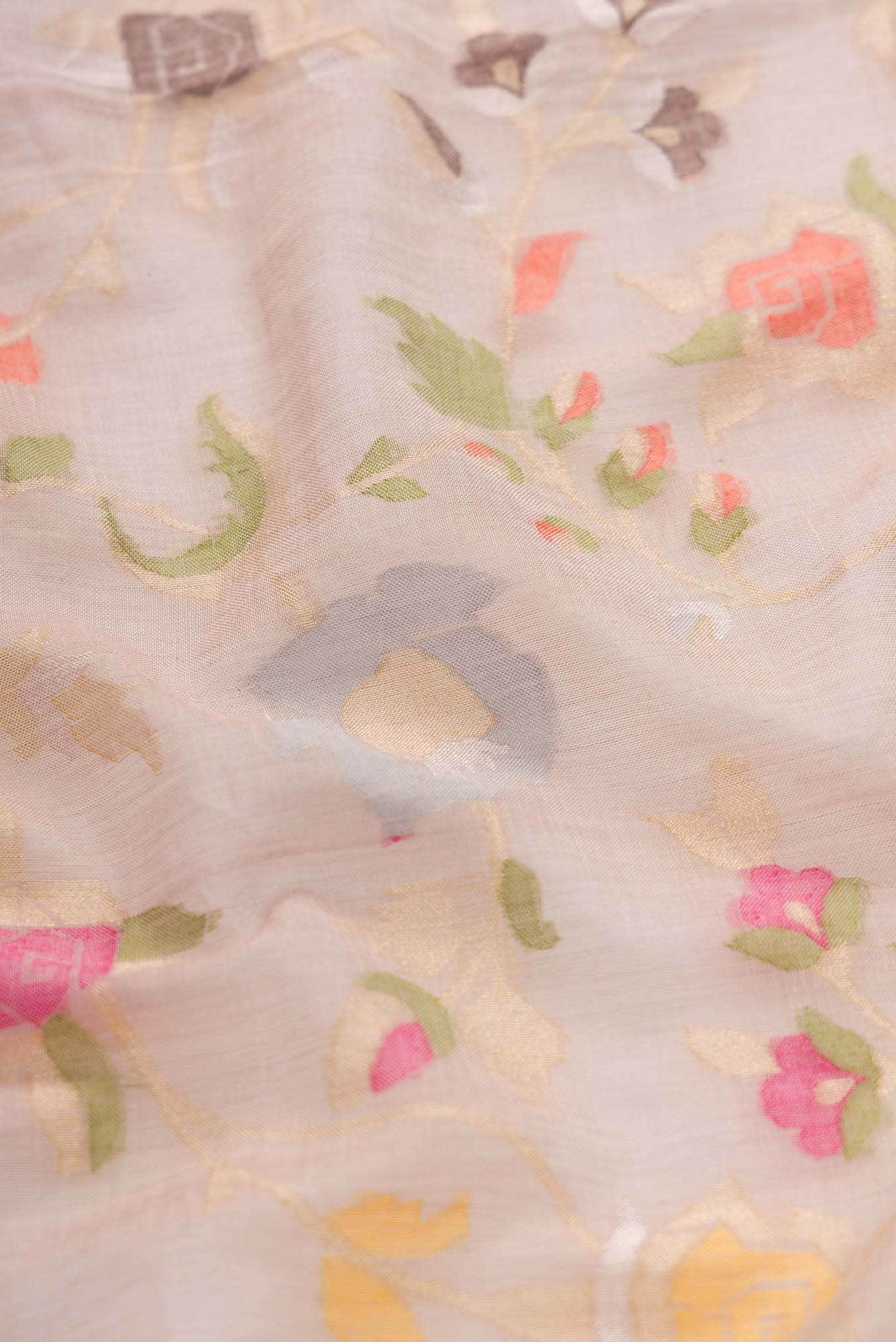 Pure Silk Pure Zari Rose pink Dual Tone Banarasi Cotton Saree - Image 3