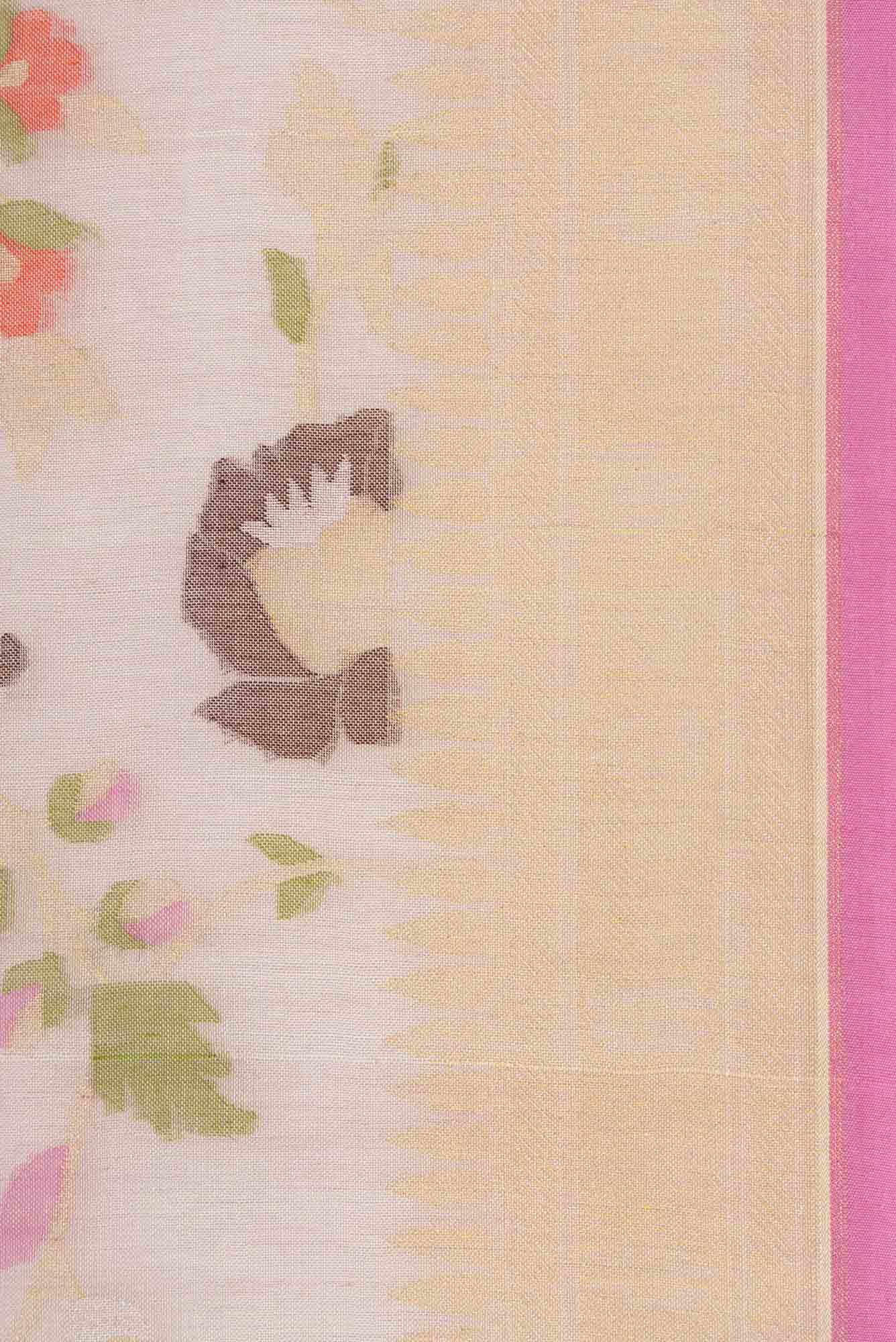 Pure Silk Pure Zari Rose pink Dual Tone Banarasi Cotton Saree - Image 5