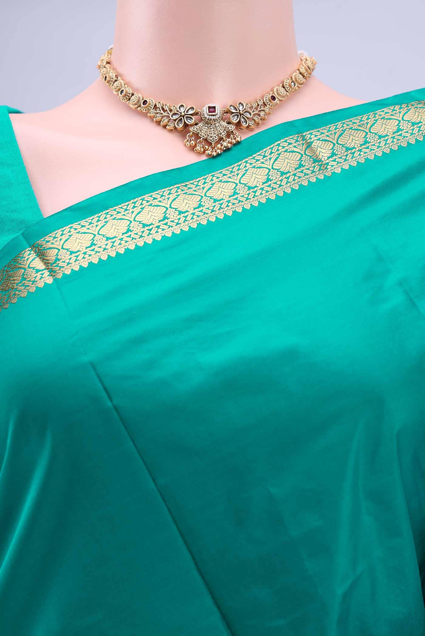 Sea Green Blended Bangalore Silk Saree - Image 3