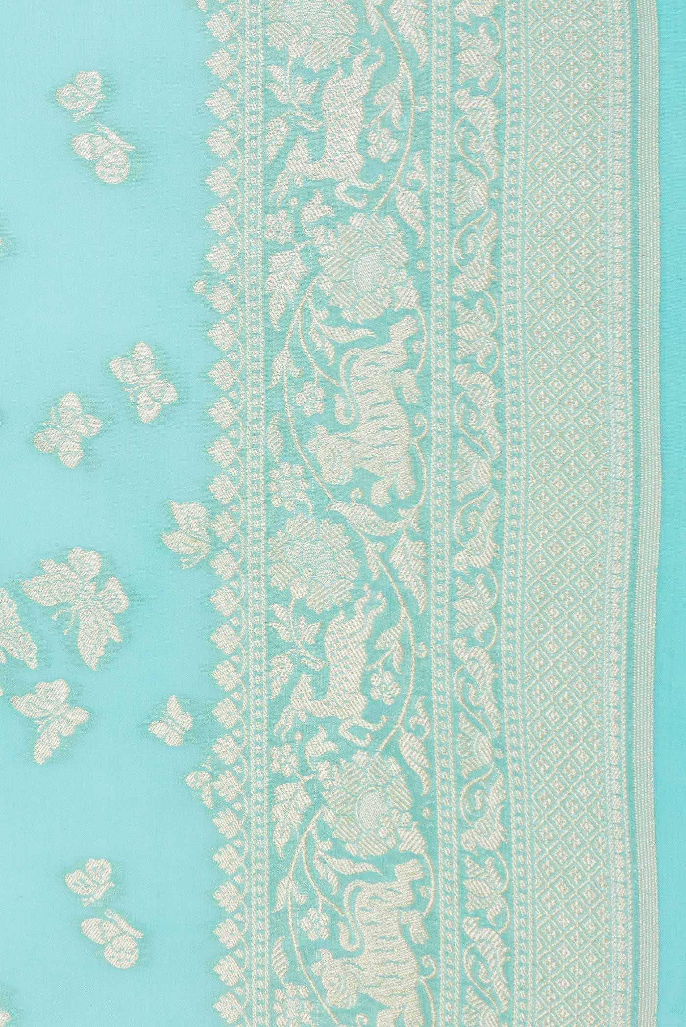Sea Green Dual Tone Banarasi Georgette Saree - Image 5