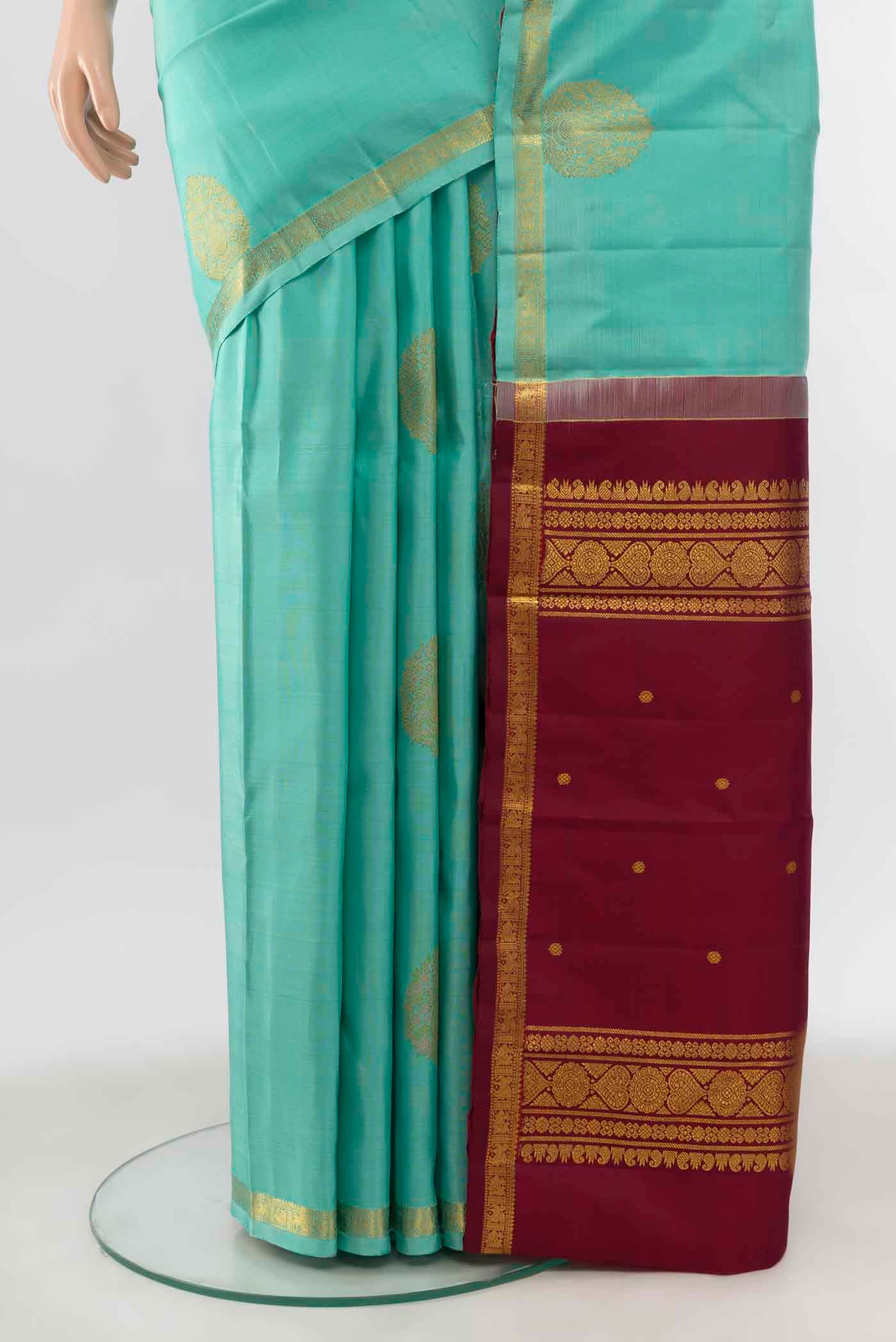 Sky Blue Kanchipuram Silk Saree - Image 3
