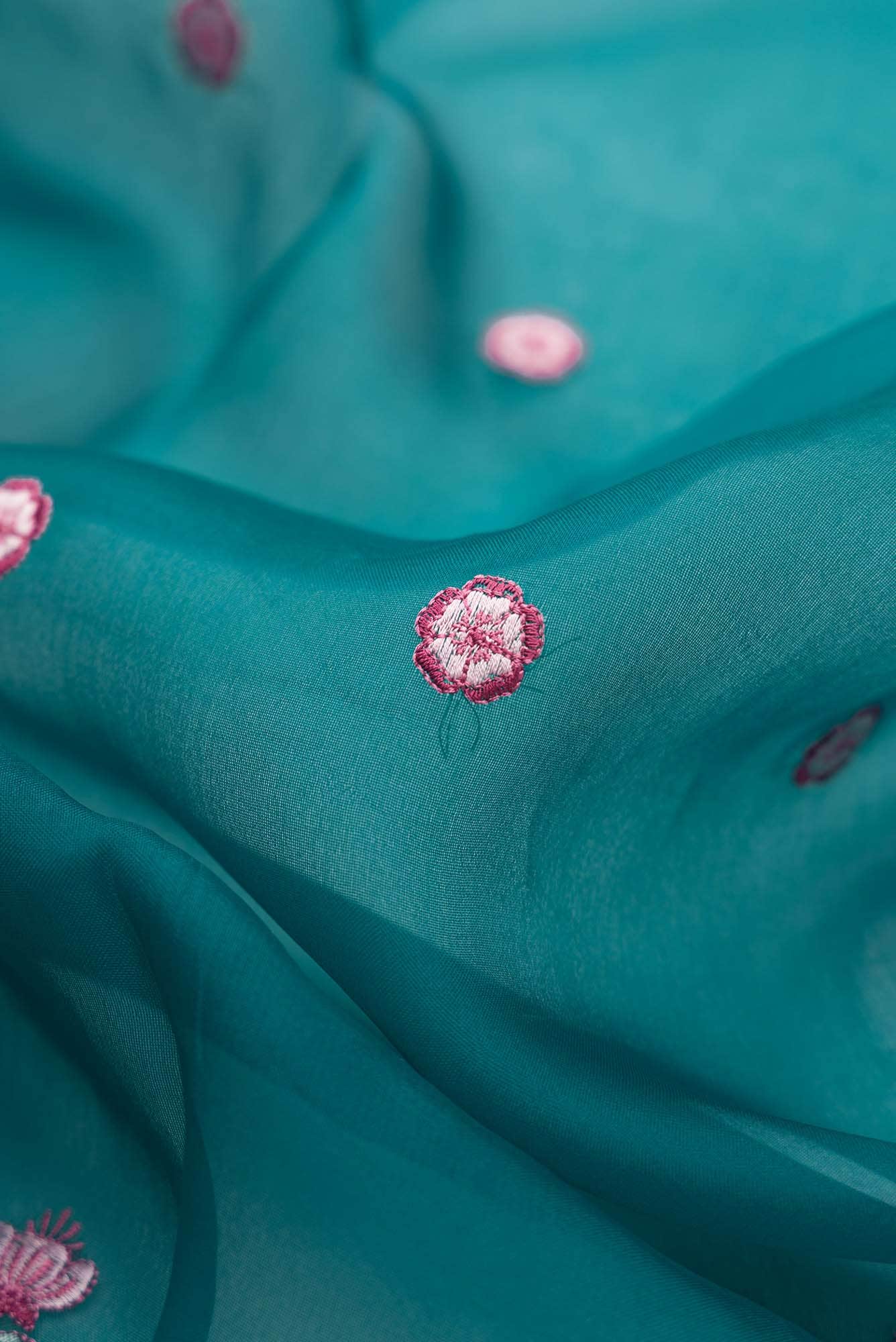 Ethereal Love Teal floral design saree from Embroidered Romance Collection by Nalli - Image 6