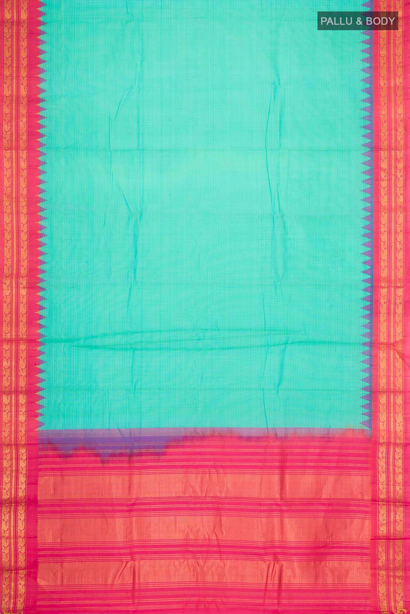 Turquoise Gadwal Silk Cotton Saree - Image 3