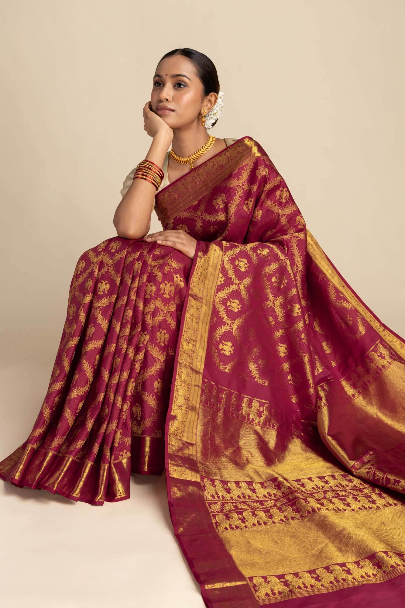 Veeravali-Maroon Kanchipuram Silk Saree - Image 3