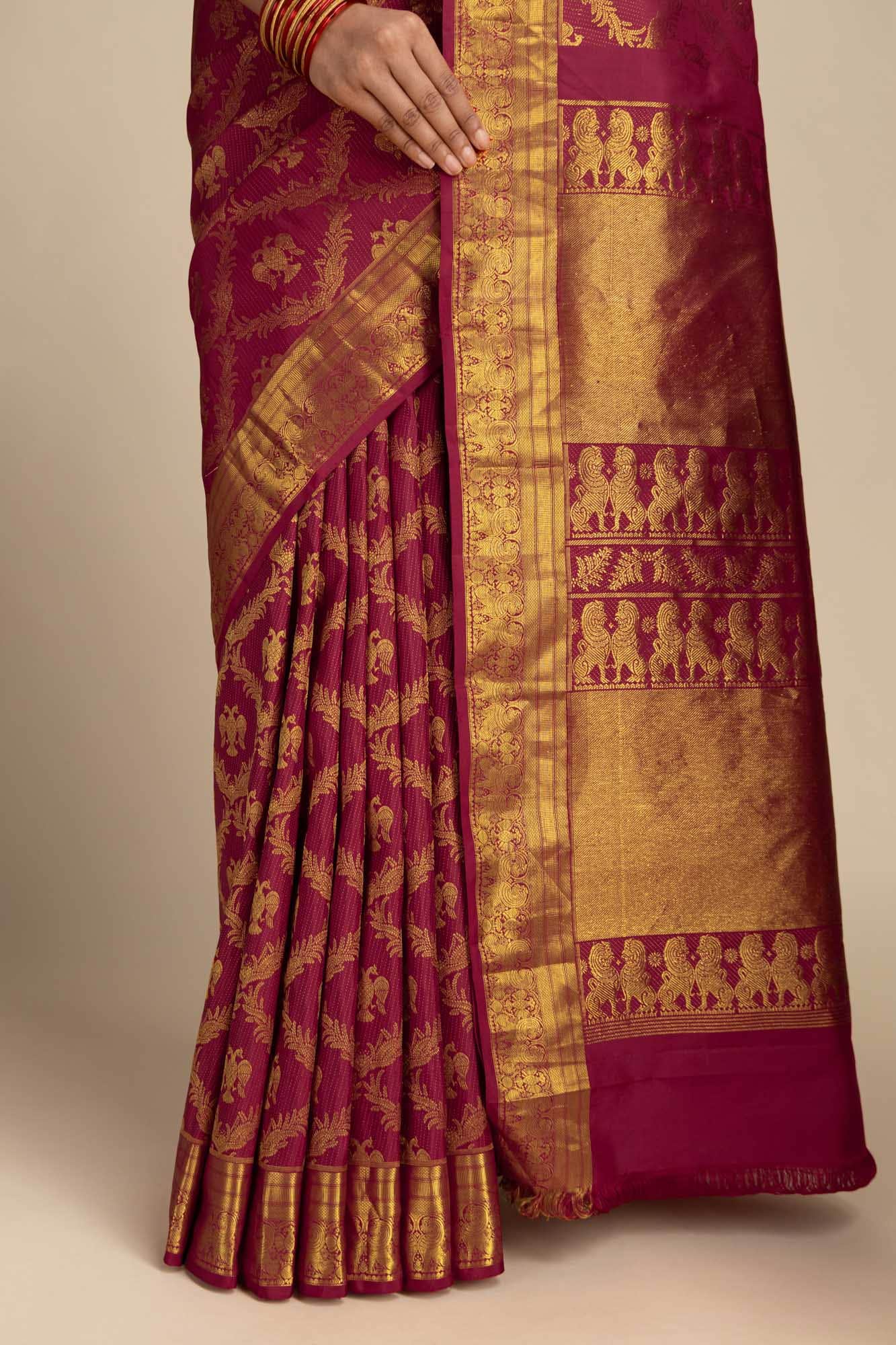 Veeravali-Maroon Kanchipuram Silk Saree - Image 4