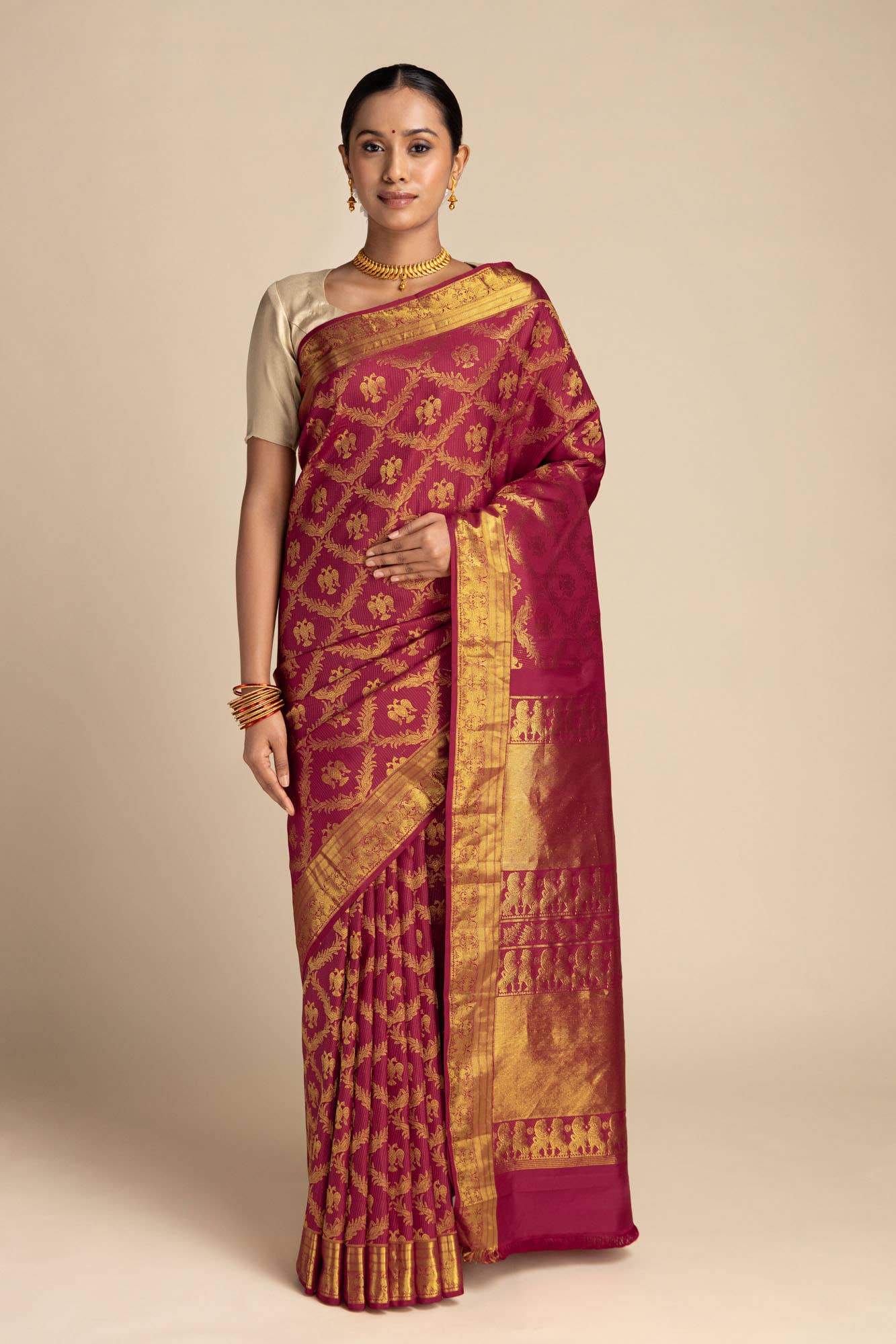Veeravali-Maroon Kanchipuram Silk Saree - Image 5