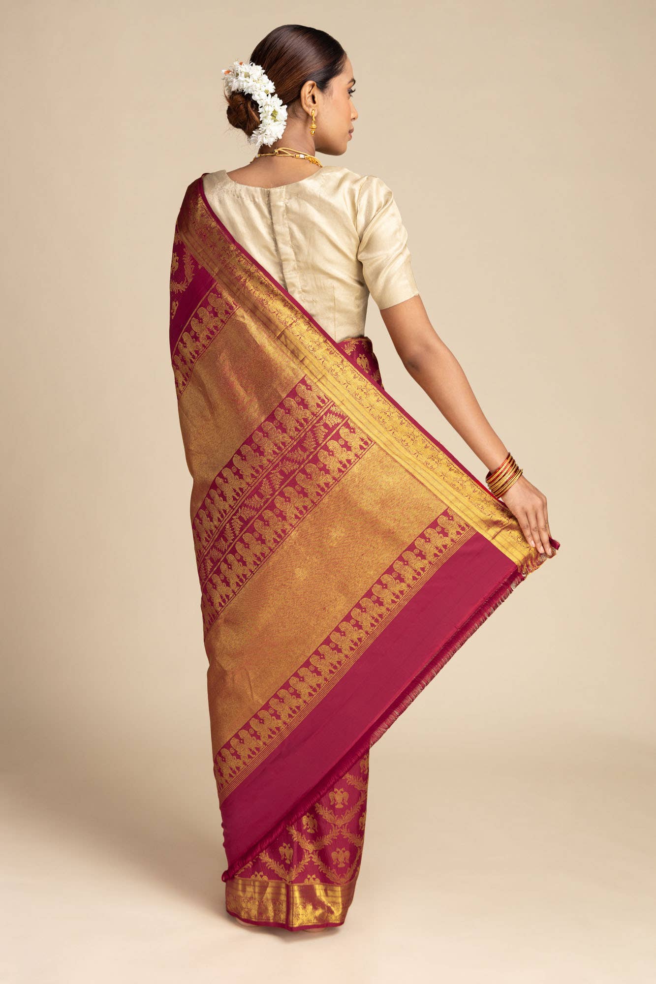 Veeravali-Maroon Kanchipuram Silk Saree - Image 6